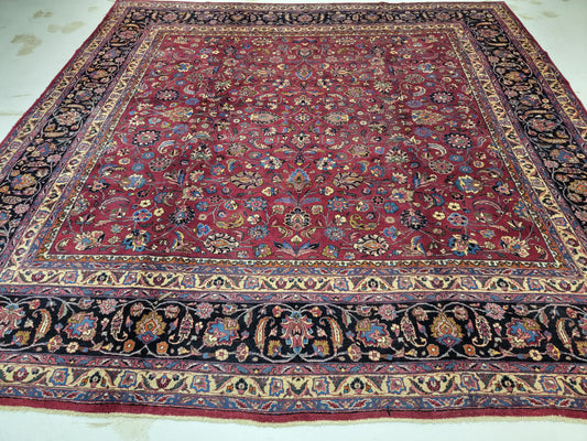 Hand-Knotted Wool Rug Persian Mashad 10'6" x 10'6"