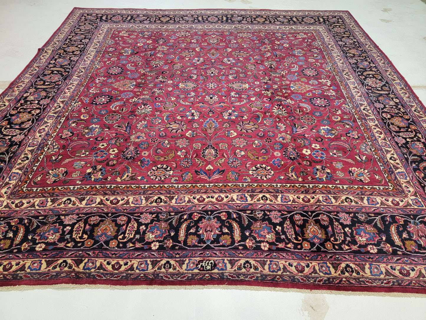 Hand-Knotted Wool Rug Persian Mashad 10'6" x 10'6"