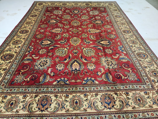 Hand-Knotted Wool Rug Tabriz allover Design 9'6" x 13'