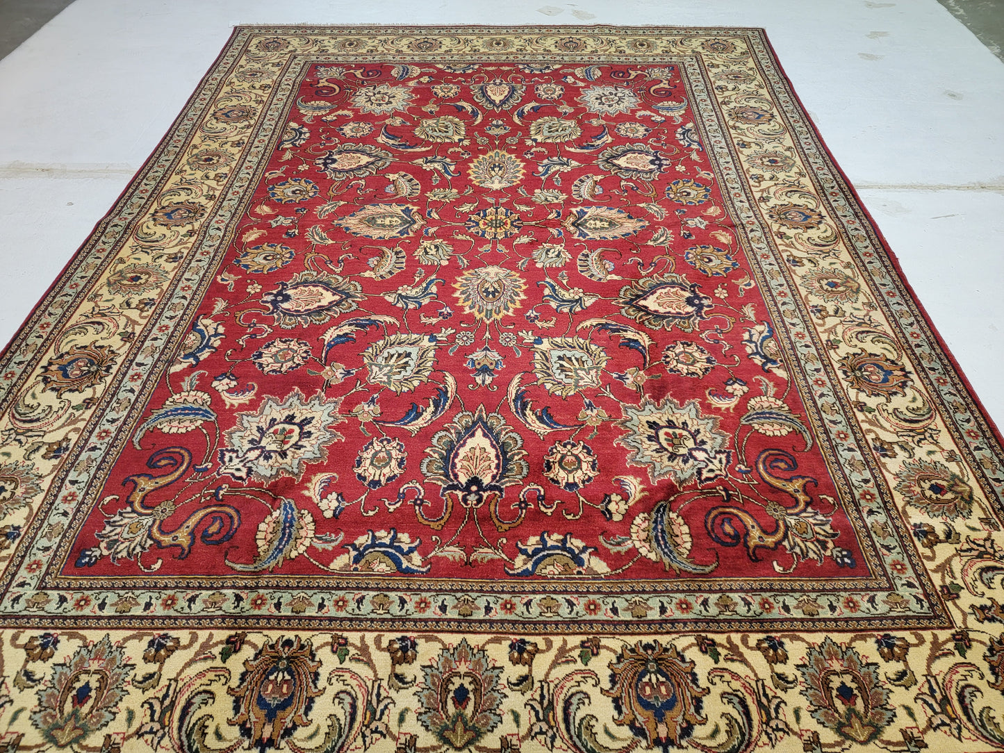 Hand-Knotted Wool Rug Tabriz allover Design 9'6" x 13'