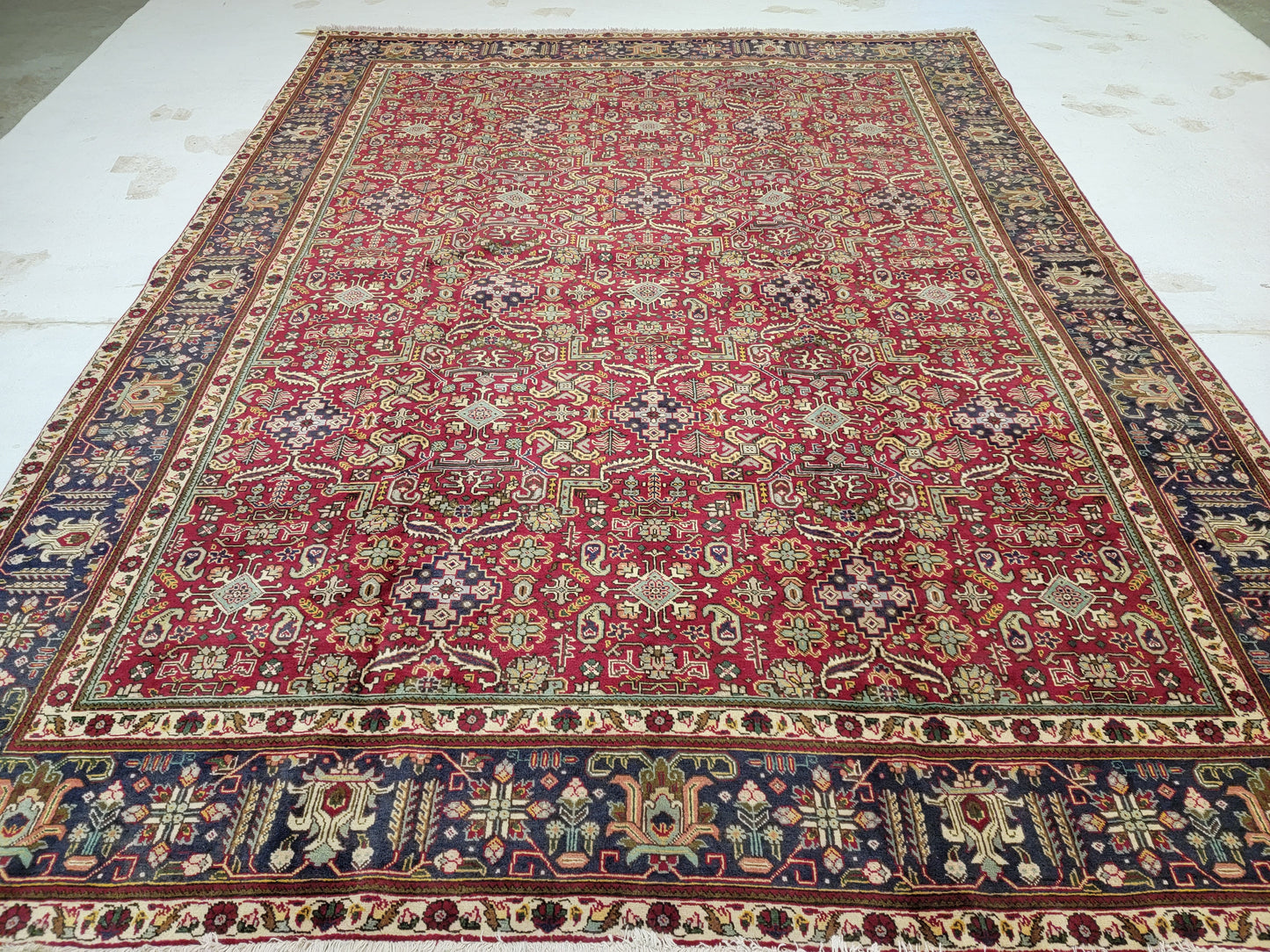 Hand-Knotted Wool Rug tabriz all over design 9'10" x 12'11"