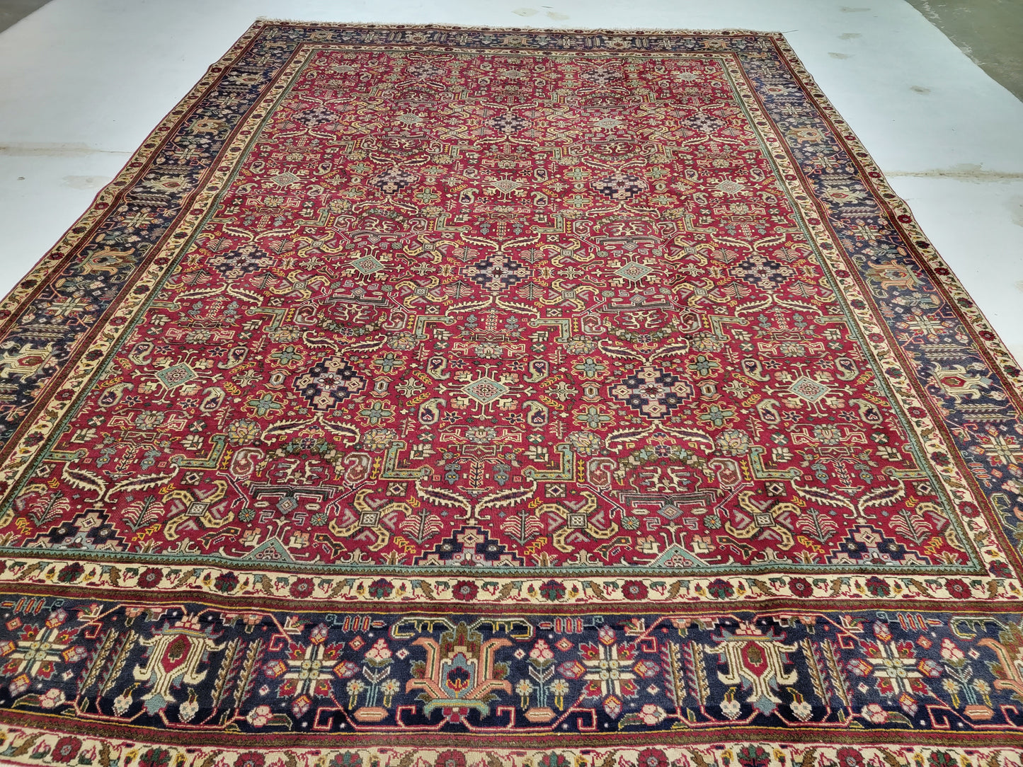 Hand-Knotted Wool Rug tabriz all over design 9'10" x 12'11"