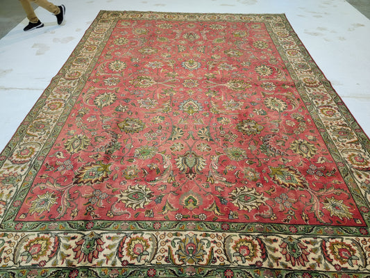 Hand-Knotted Wool Rug Tabriz allover design 9'8" x 13'2"