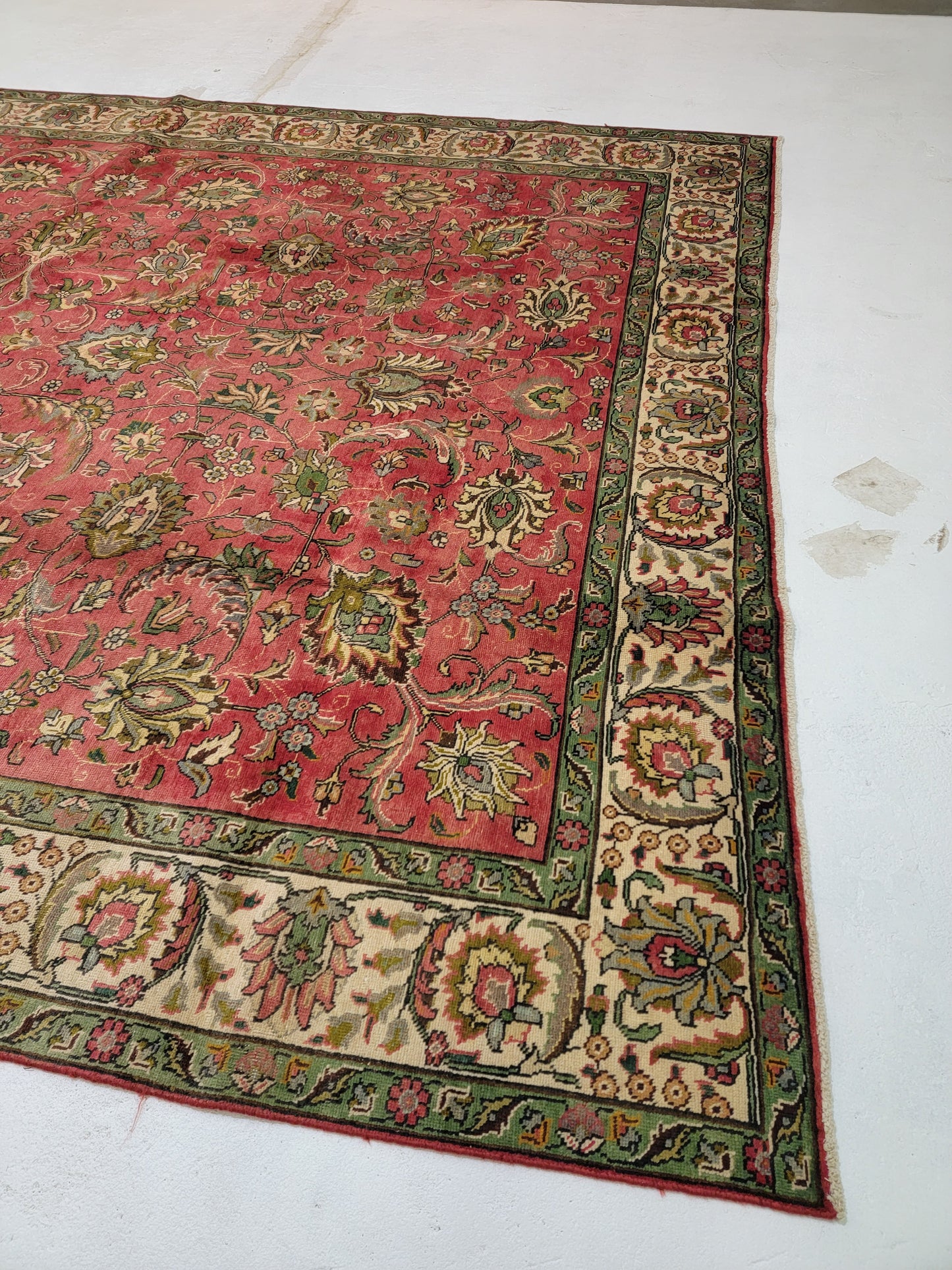 Hand-Knotted Wool Rug Tabriz allover design 9'8" x 13'2"