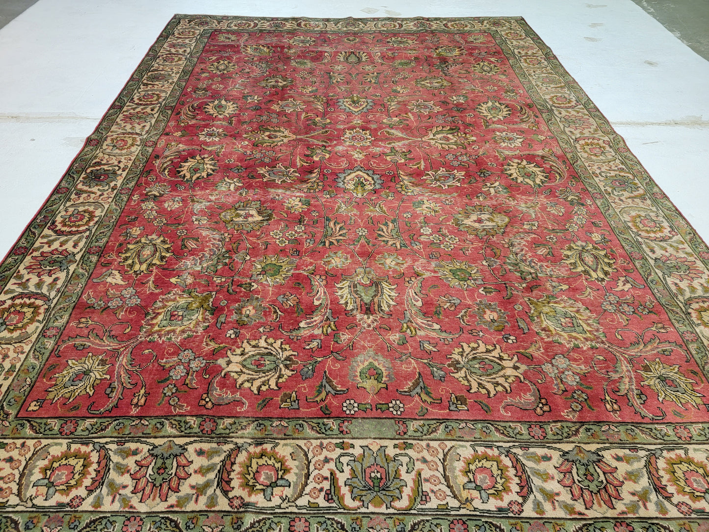 Hand-Knotted Wool Rug Tabriz allover design 9'8" x 13'2"