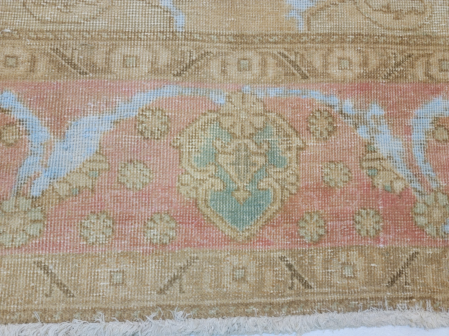 Hand-Knotted Wool Rug Tabriz destressed white 9'4" x 13'4"