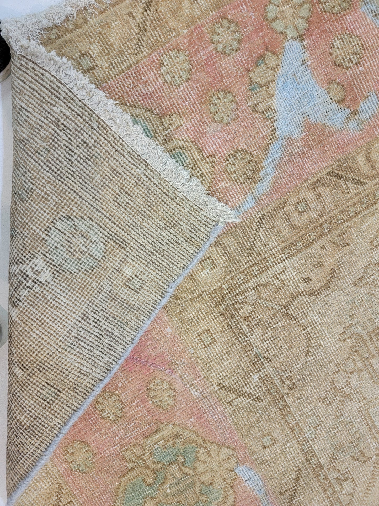 Hand-Knotted Wool Rug Tabriz destressed white 9'4" x 13'4"