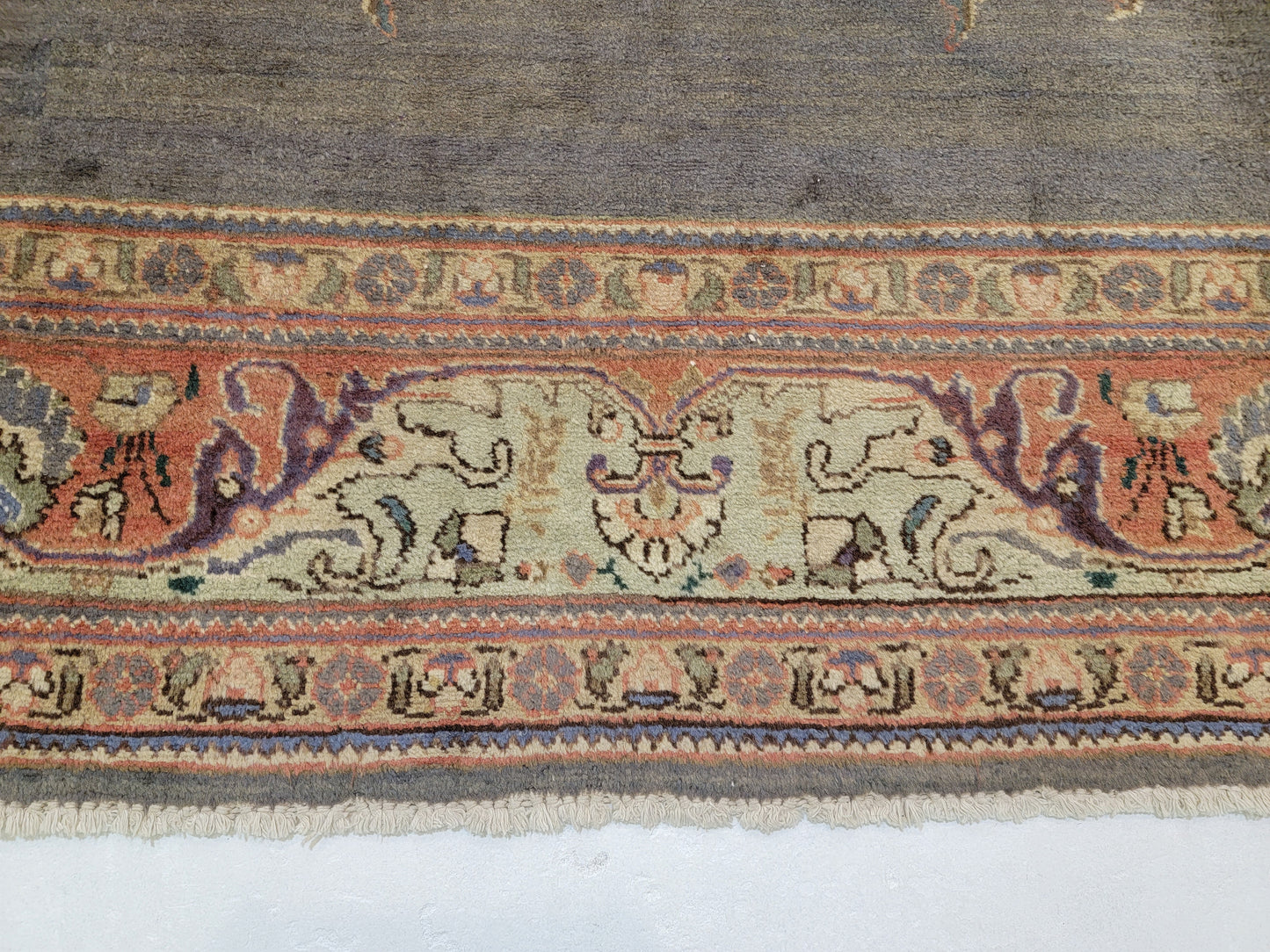 Hand-Knotted Wool Rug Tabriz Medallion 7'4" x 12'