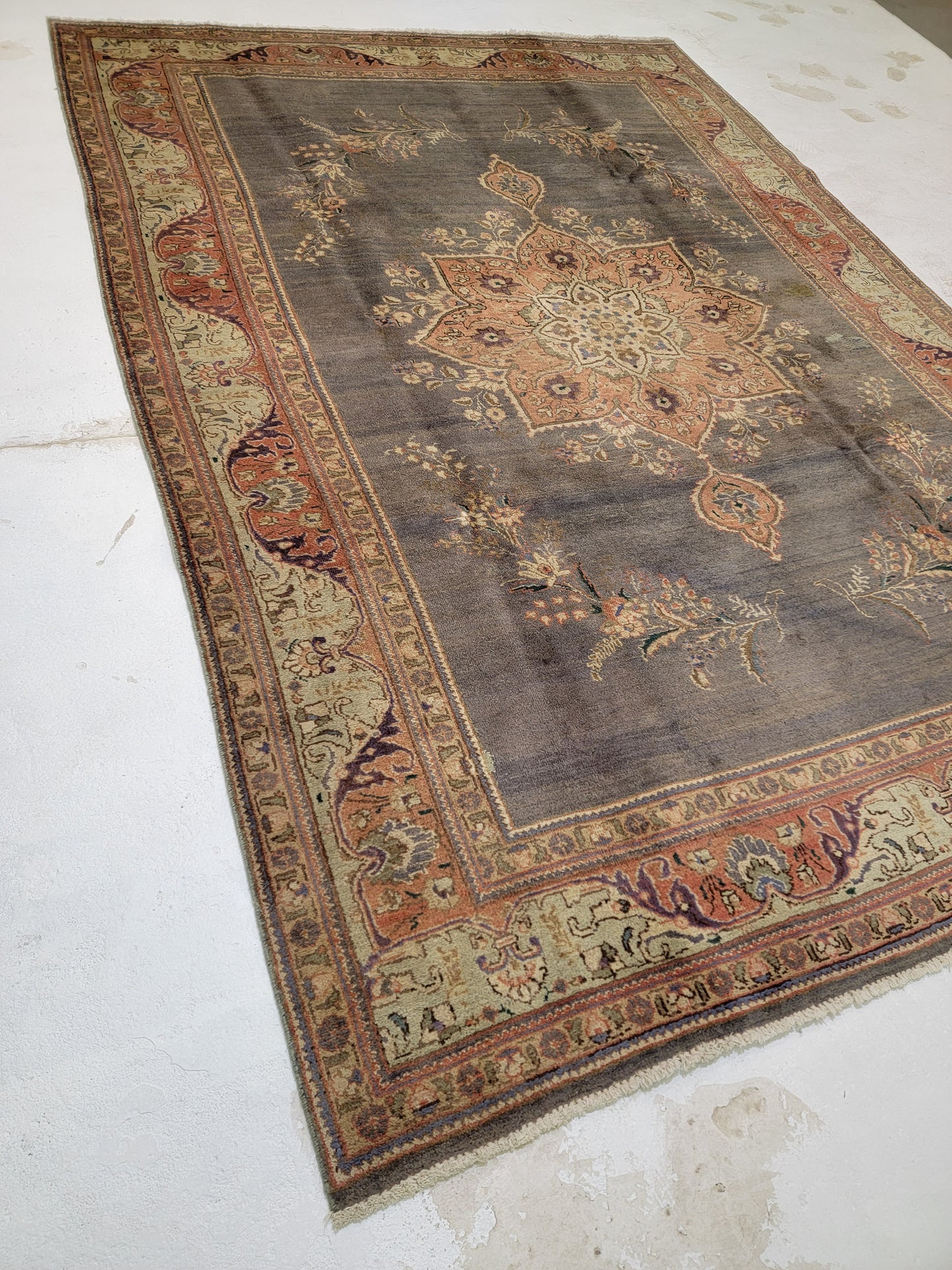 Hand-Knotted Wool Rug Tabriz Medallion 7'4" x 12'