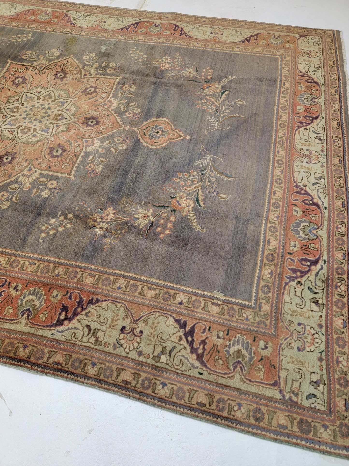 Hand-Knotted Wool Rug Tabriz Medallion 7'4" x 12'