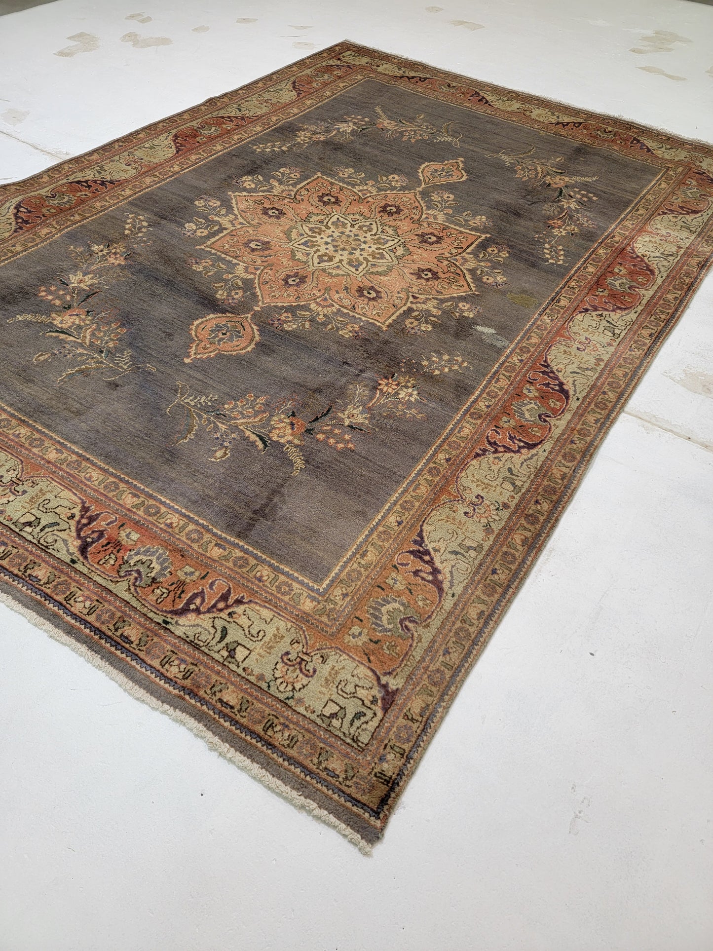 Hand-Knotted Wool Rug Tabriz Medallion 7'4" x 12'