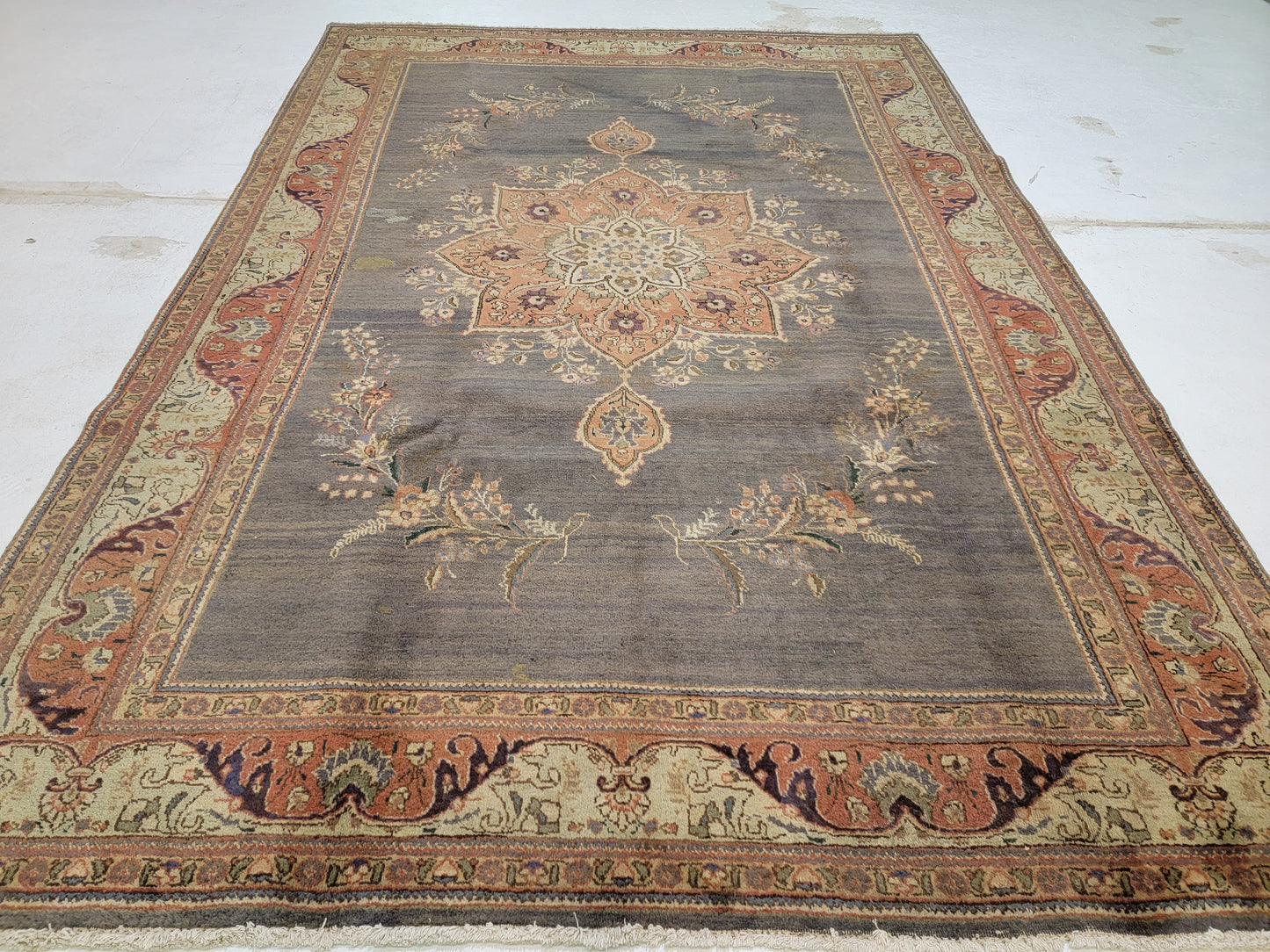 Hand-Knotted Wool Rug Tabriz Medallion 7'4" x 12'