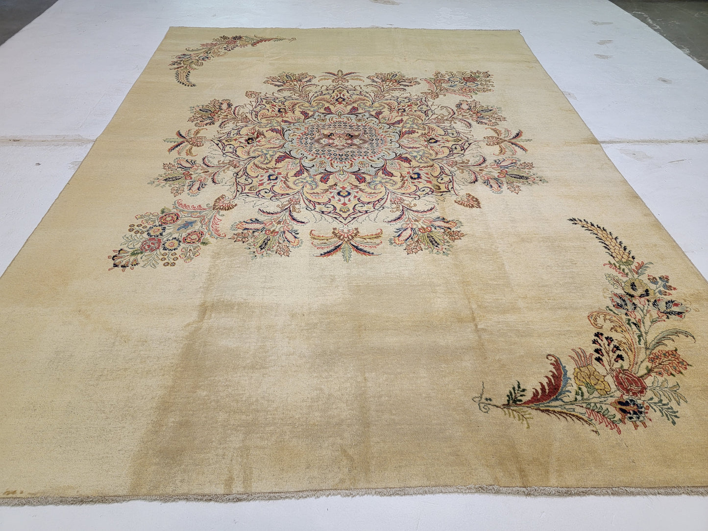 Hand-Knotted Wool Rug Persian Tabriz Open field medallion 9'3" x 12'8"