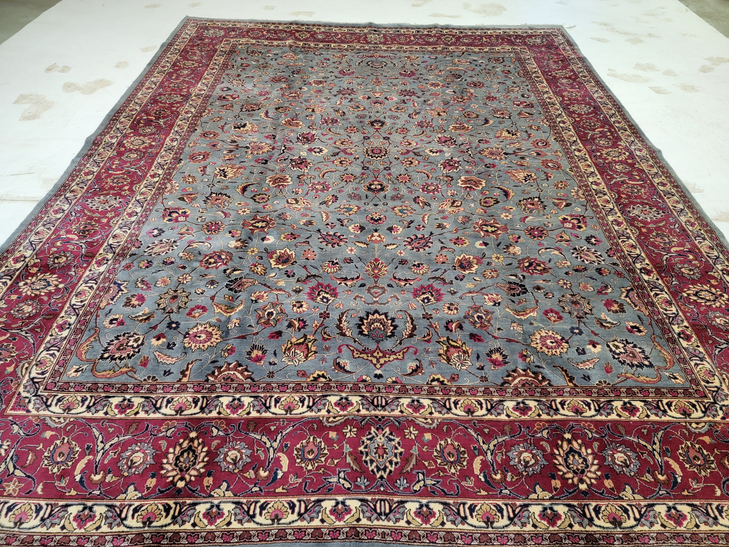 Hand-Knotted Wool Rug Mashad Allover Design 9'8" x 12'5"