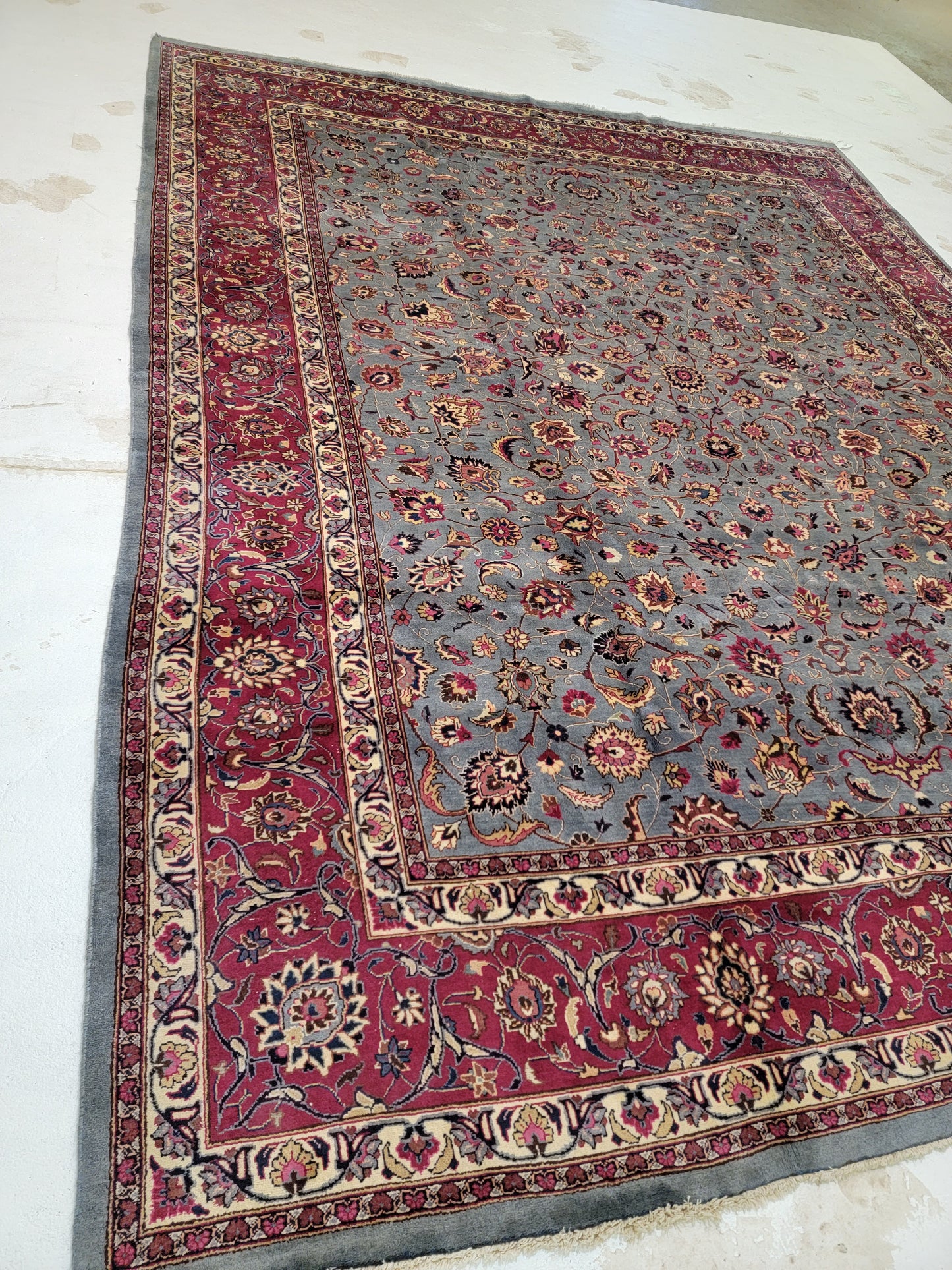 Hand-Knotted Wool Rug Mashad Allover Design 9'8" x 12'5"