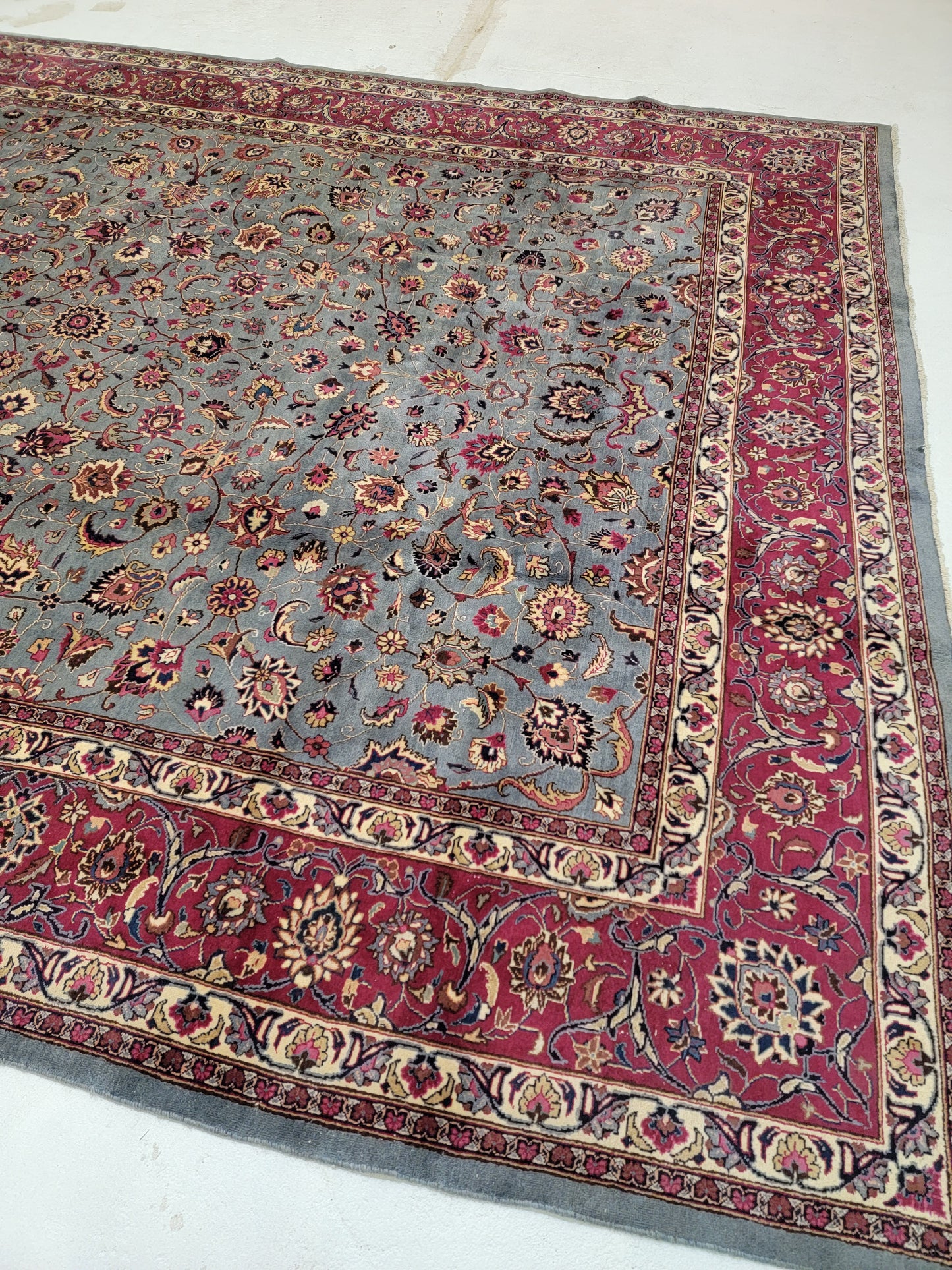 Hand-Knotted Wool Rug Mashad Allover Design 9'8" x 12'5"