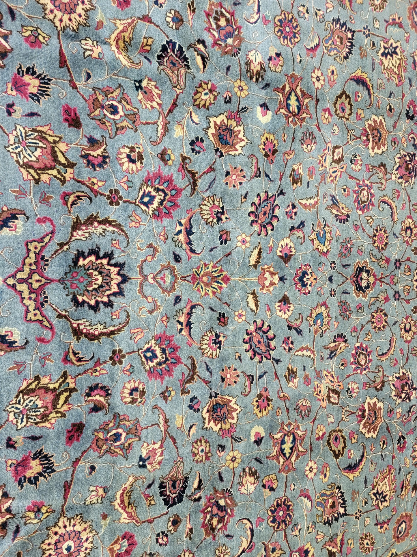 Hand-Knotted Wool Rug Mashad Allover Design 9'8" x 12'5"