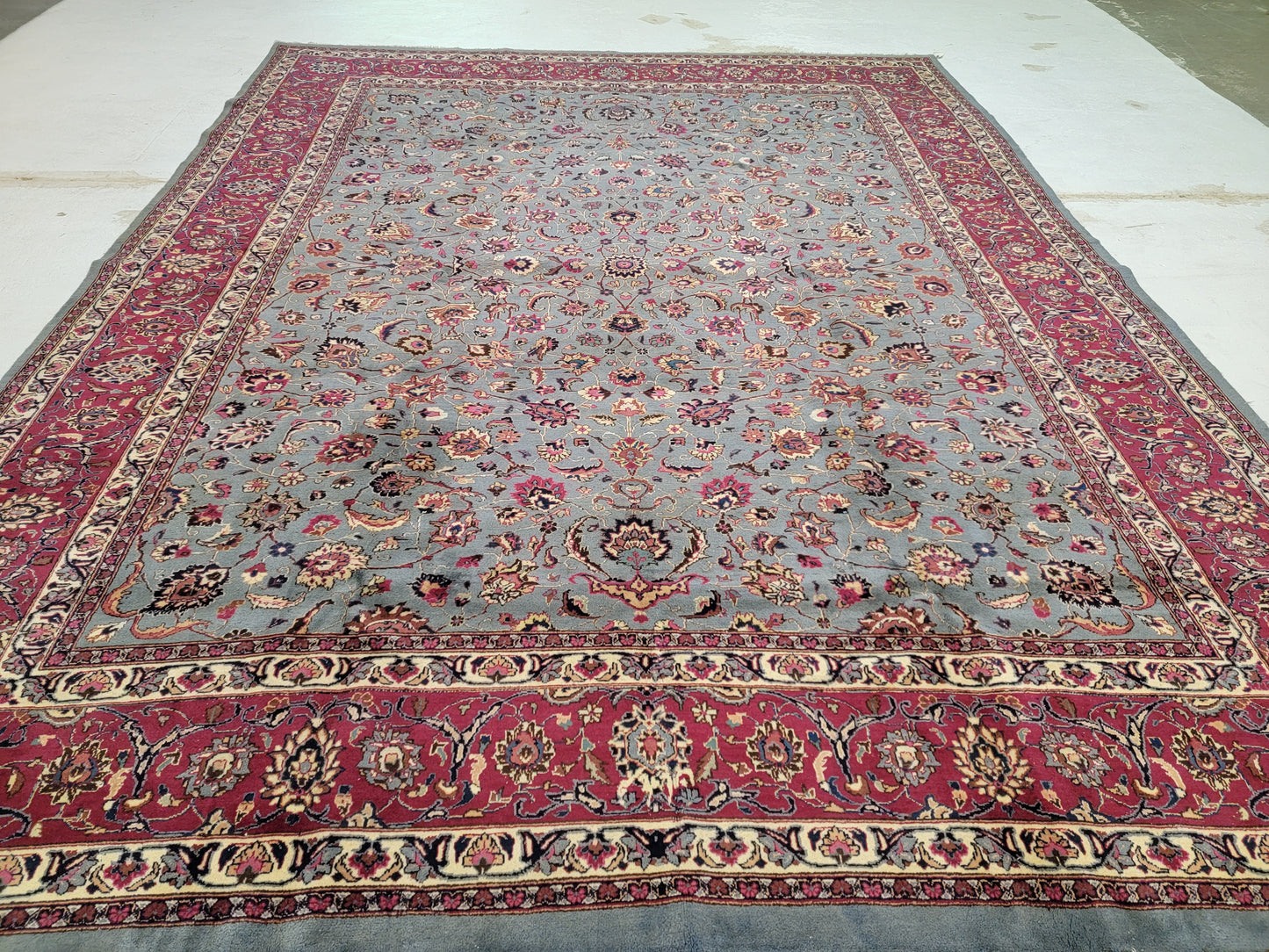 Hand-Knotted Wool Rug Mashad Allover Design 9'8" x 12'5"
