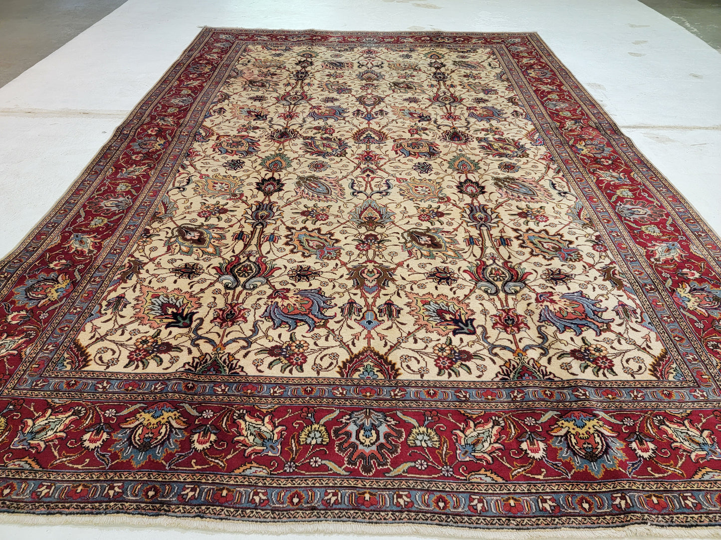 Hand-Knotted Wool Rug Tabriz Allover Design 9'8" x 13'9"
