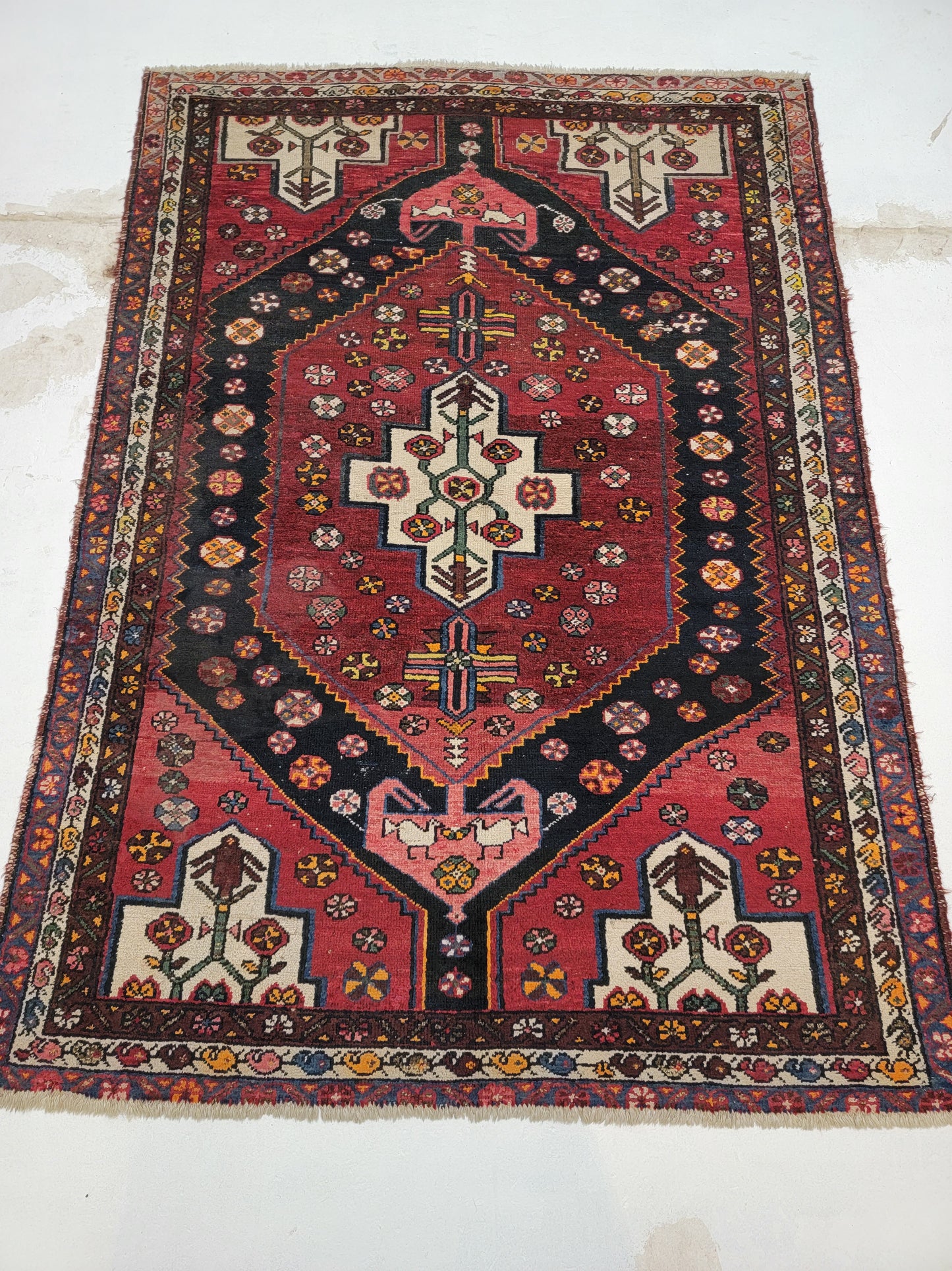 Hand-Knotted Wool Rug Saveh Persian 4'4" x 6'2"