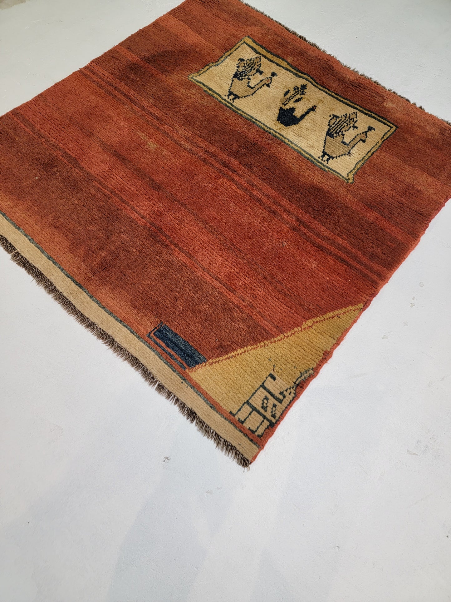 Hand-Knotted Wool Rug Persian Gabbe 4'5" x 4'7"