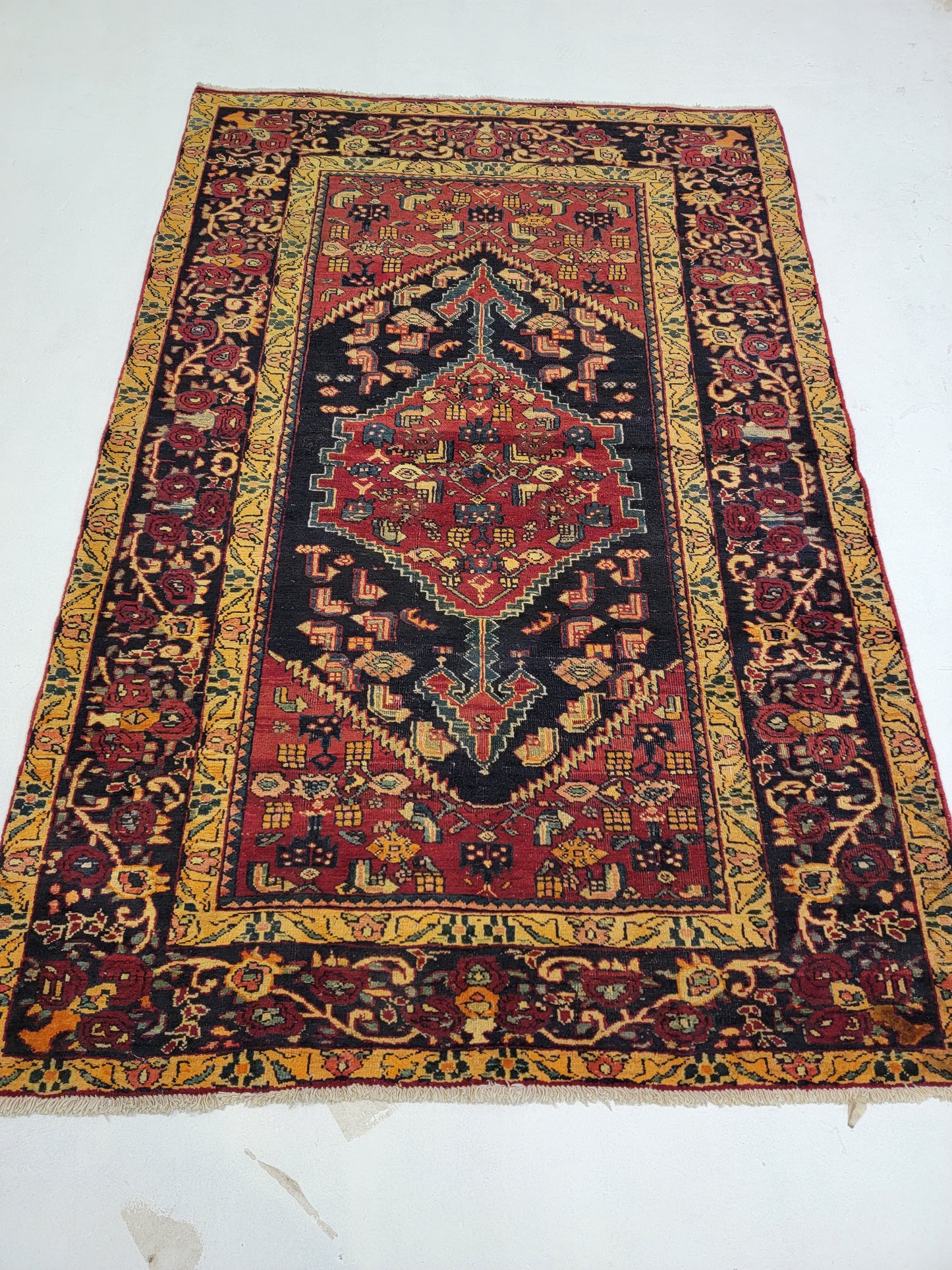 Hand-Knotted Wool Rug Persian Zanjan Nomadic 4'5" x 6'2"