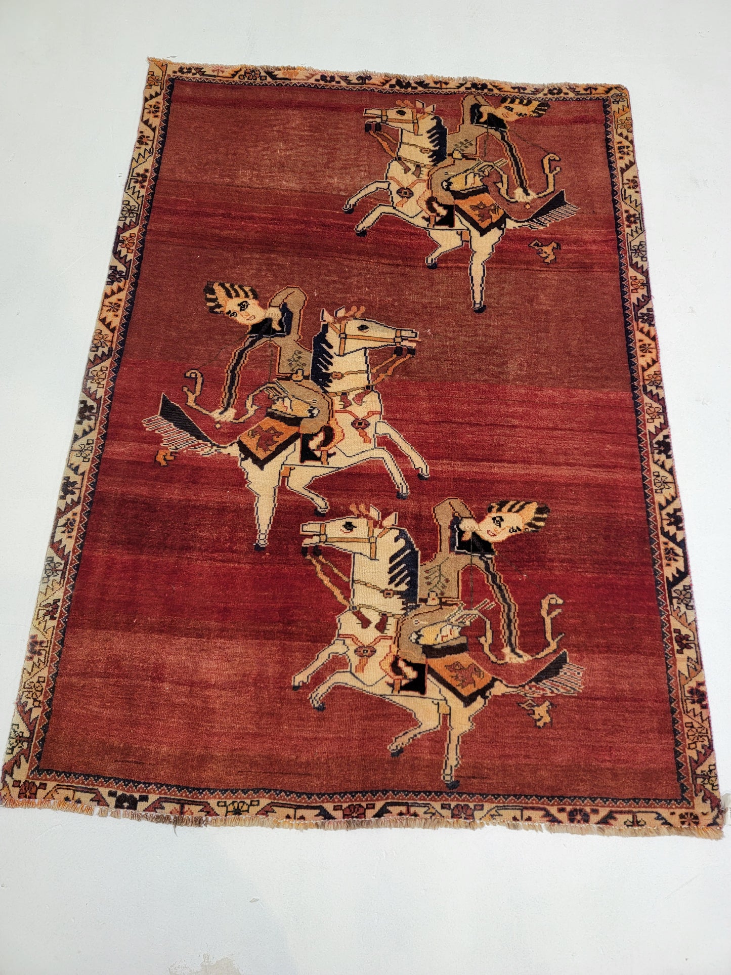 Hand-Knotted Wool Persian Gabbeh Horses 4'1" x 5'7"