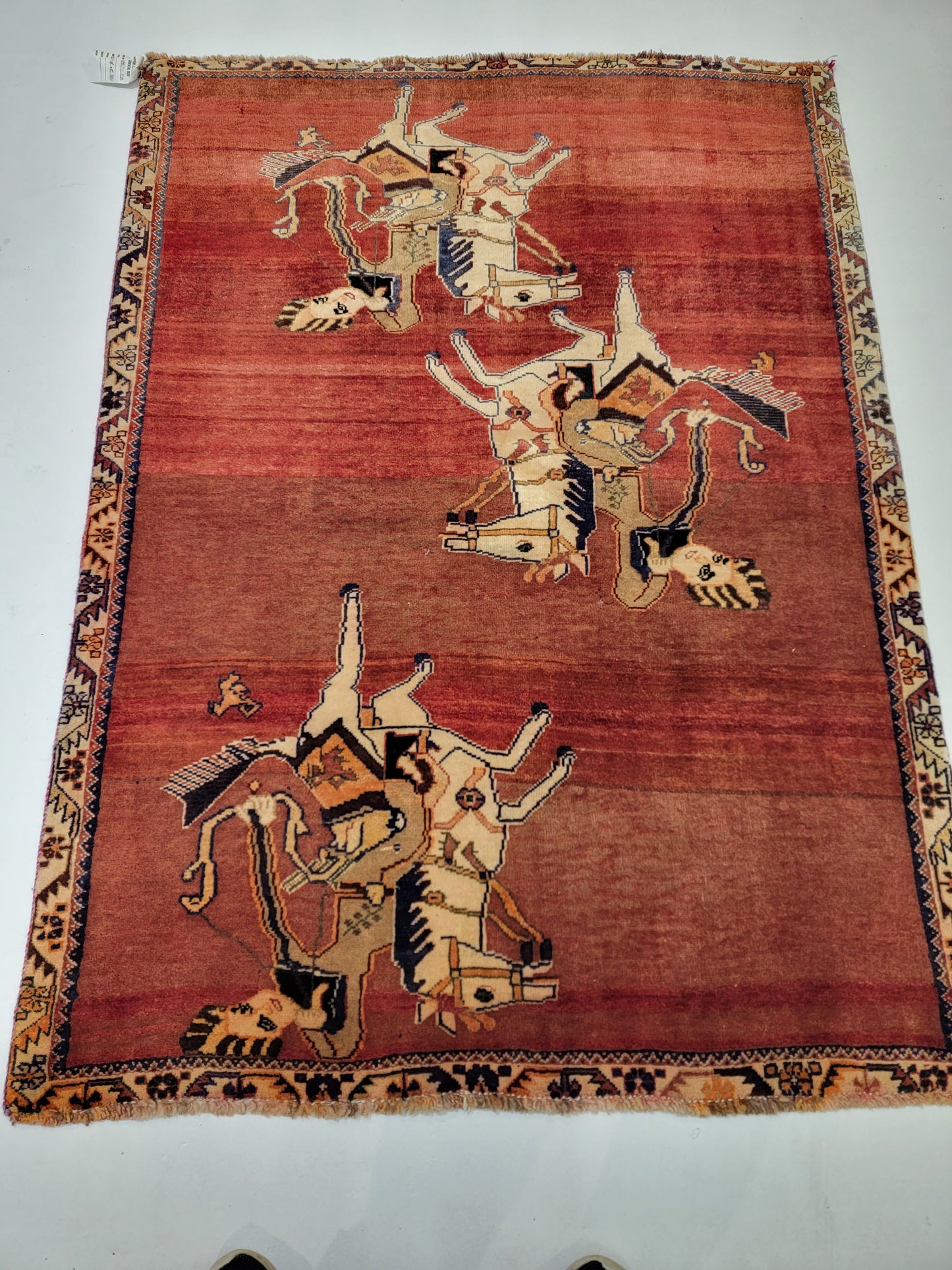Hand-Knotted Wool Persian Gabbeh Horses 4'1" x 5'7"