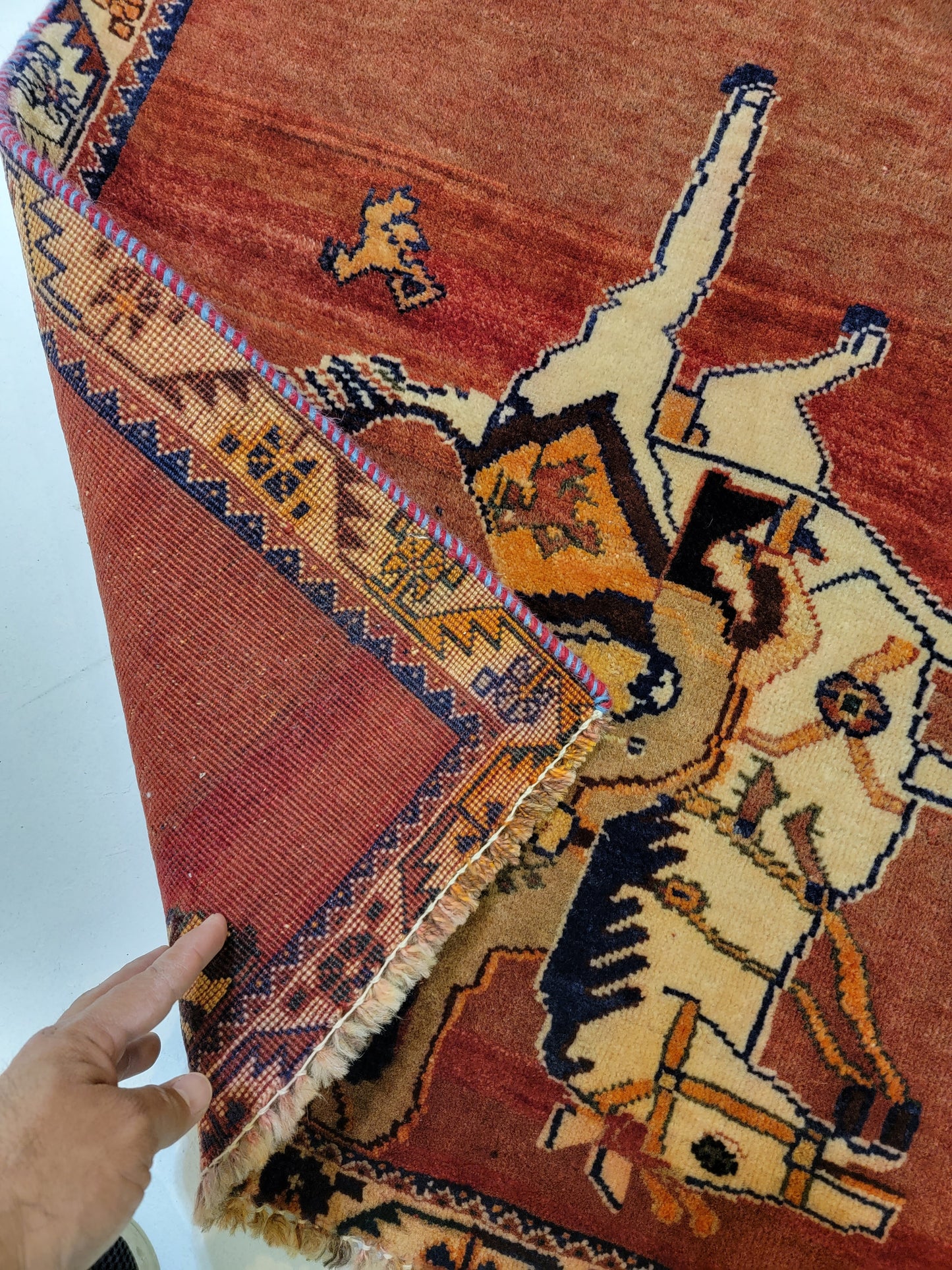 Hand-Knotted Wool Persian Gabbeh Horses 4'1" x 5'7"