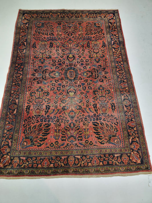 Hand-Knotted Wool Rug Persian Sarouk 4'4" x 6'6"