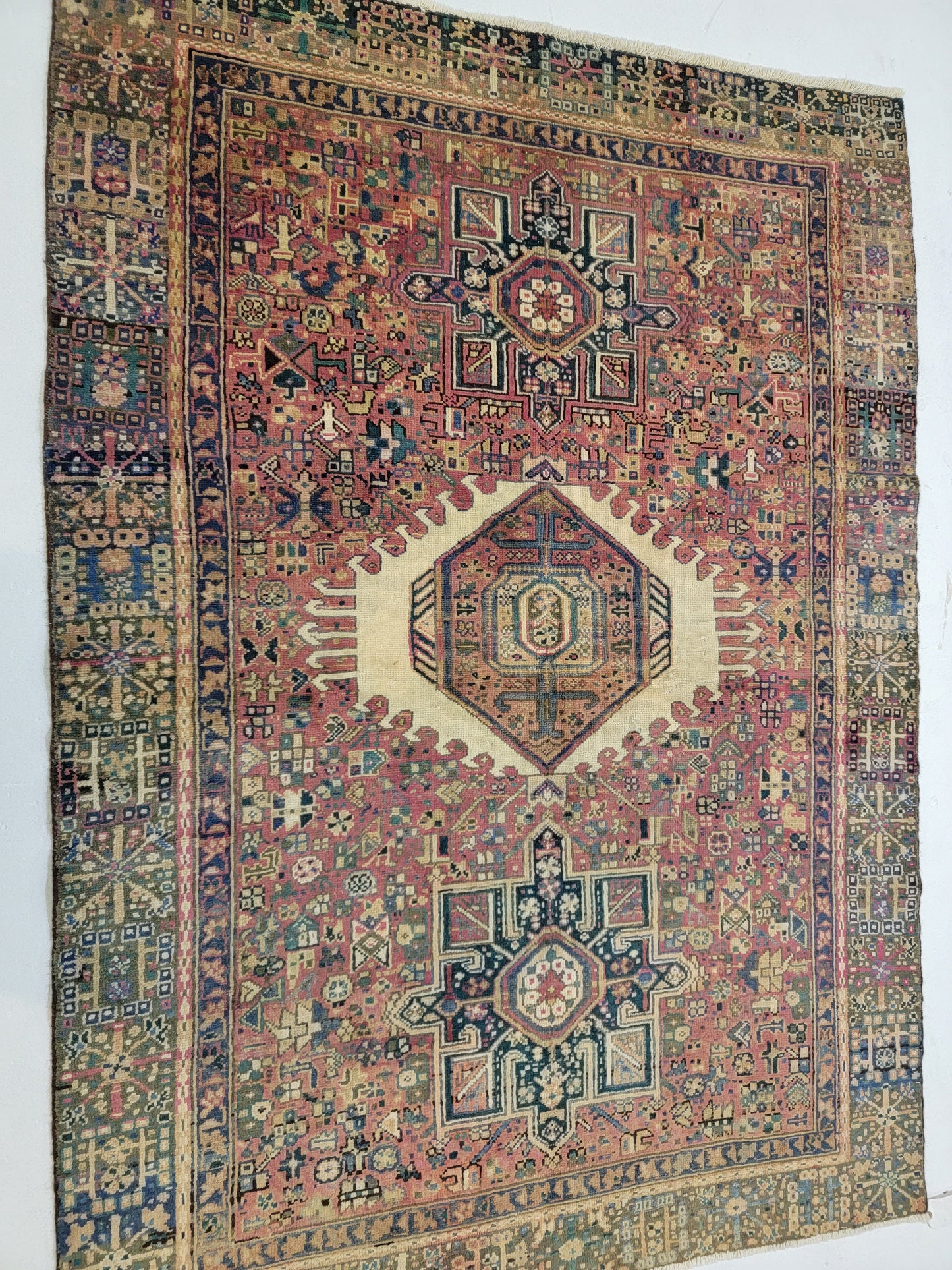 Hand-Knotted Wool Heriz Karajeh 4'4"x6'4'