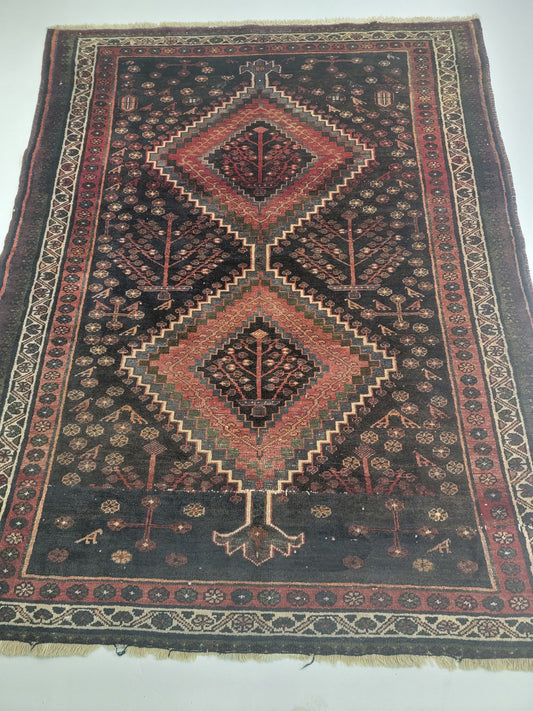 Hand-Knotted Wool Rug Afshar 5' x 6'7"