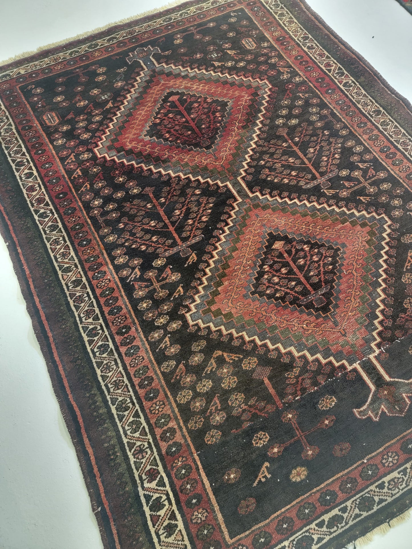 Hand-Knotted Wool Rug Afshar 5' x 6'7"
