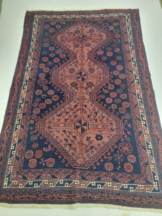 Hand-Knotted Wool Rug Afshar 4'3" x 6'4"