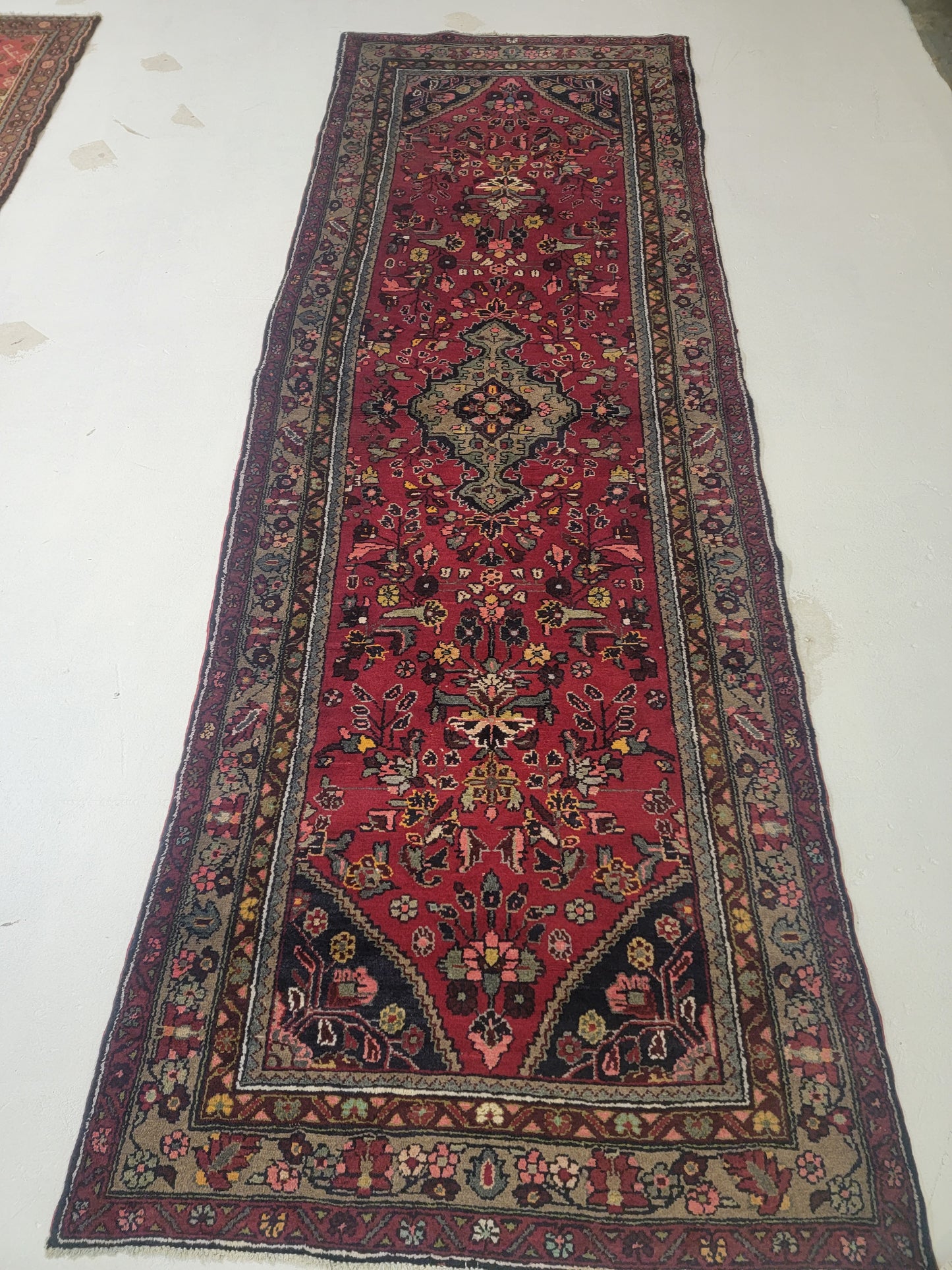 Hand-Knotted Wool Runner Hamedan 3'6" x 9'11"