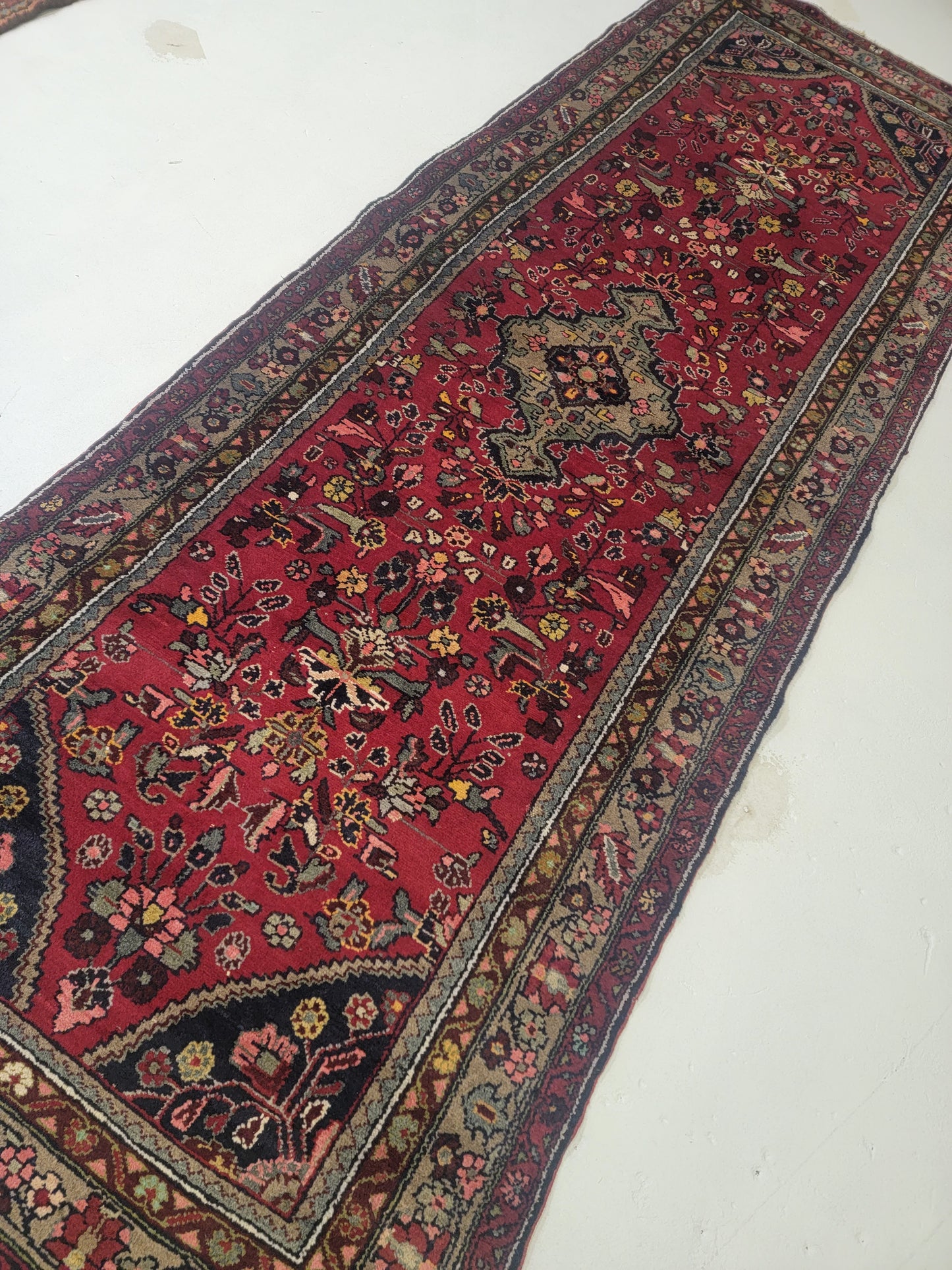 Hand-Knotted Wool Runner Hamedan 3'6" x 9'11"