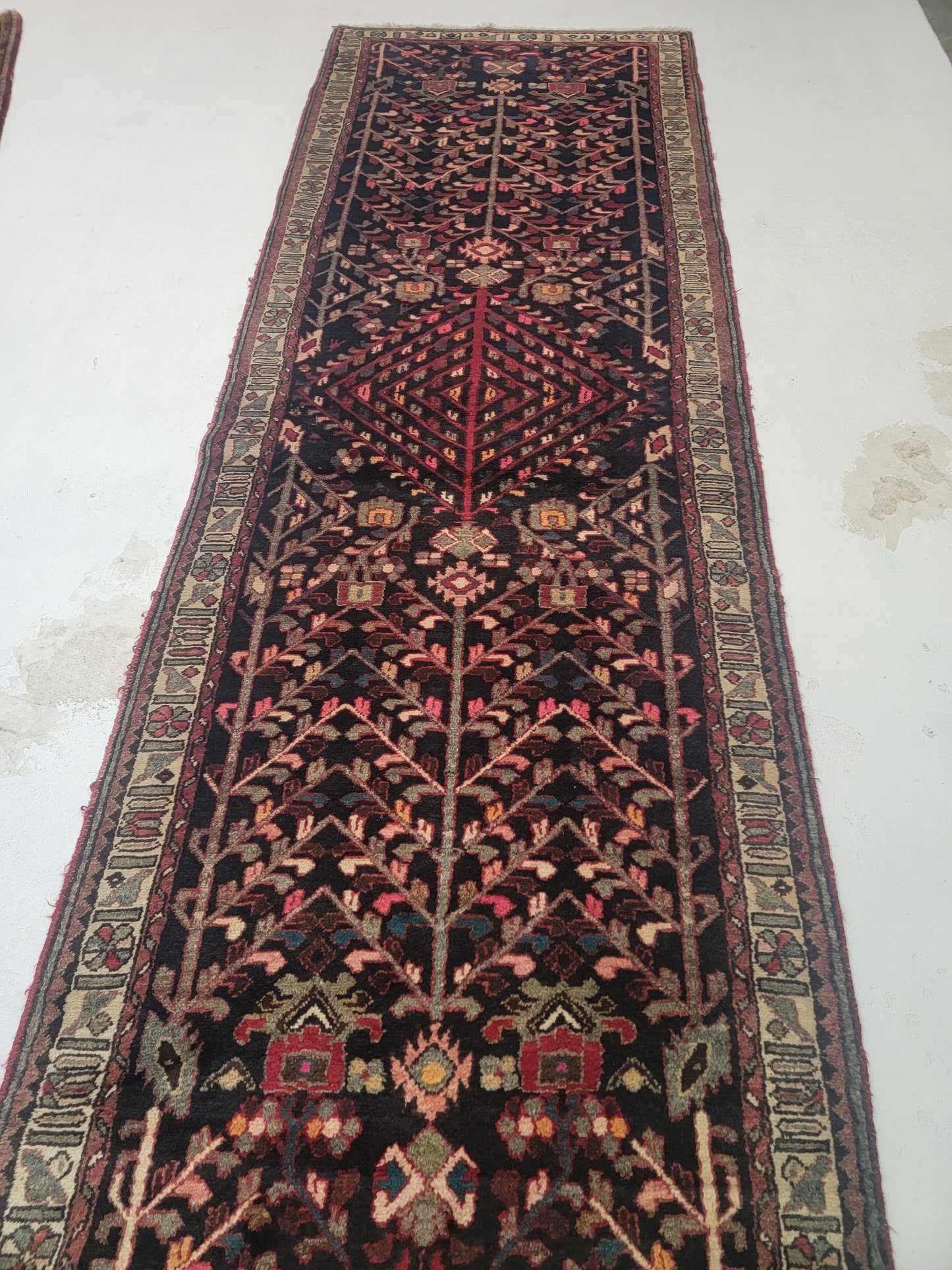 Hand-Knotted Wool Runner Kurdish 3'4" x 10'7"