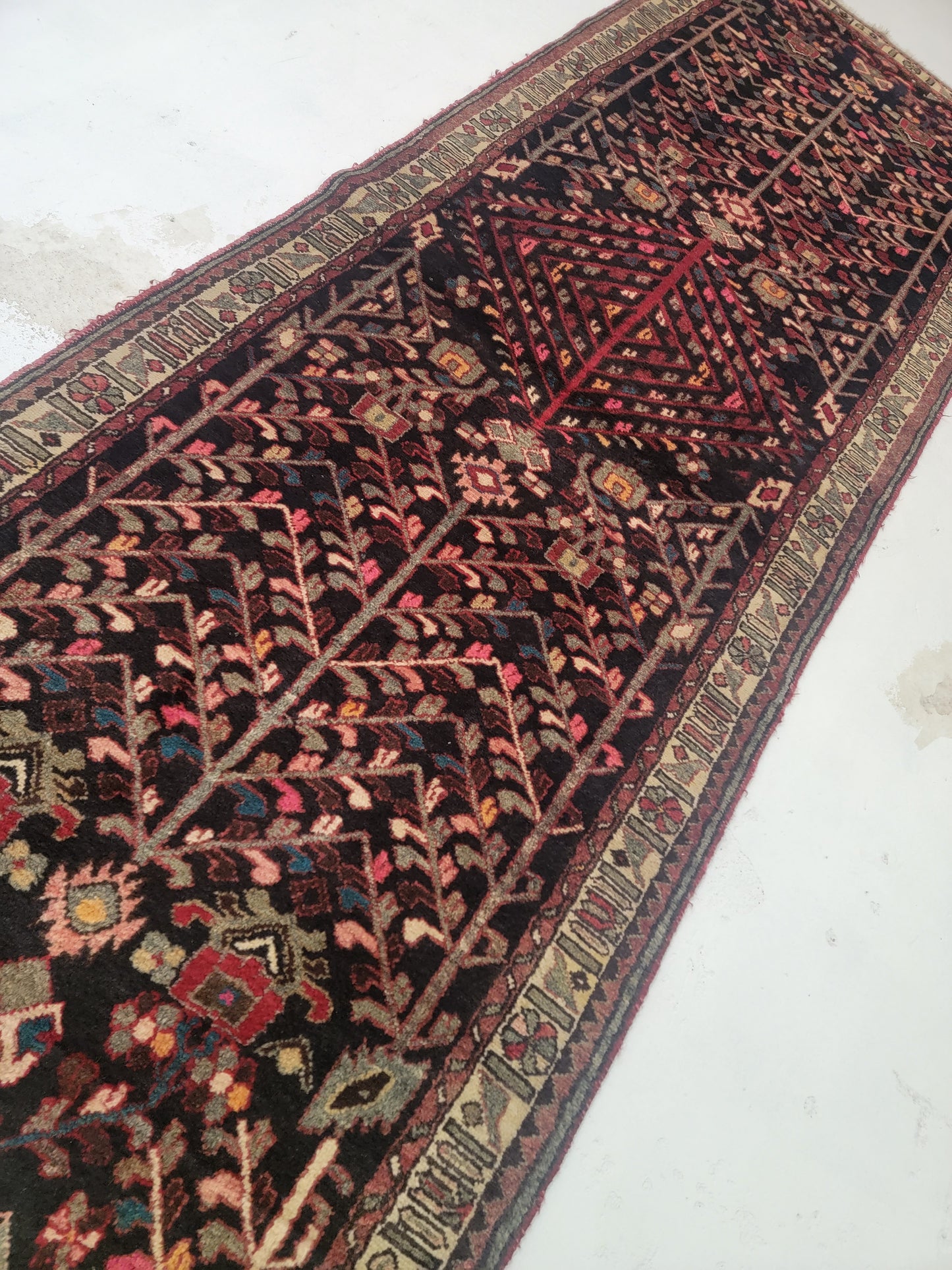 Hand-Knotted Wool Runner Kurdish 3'4" x 10'7"