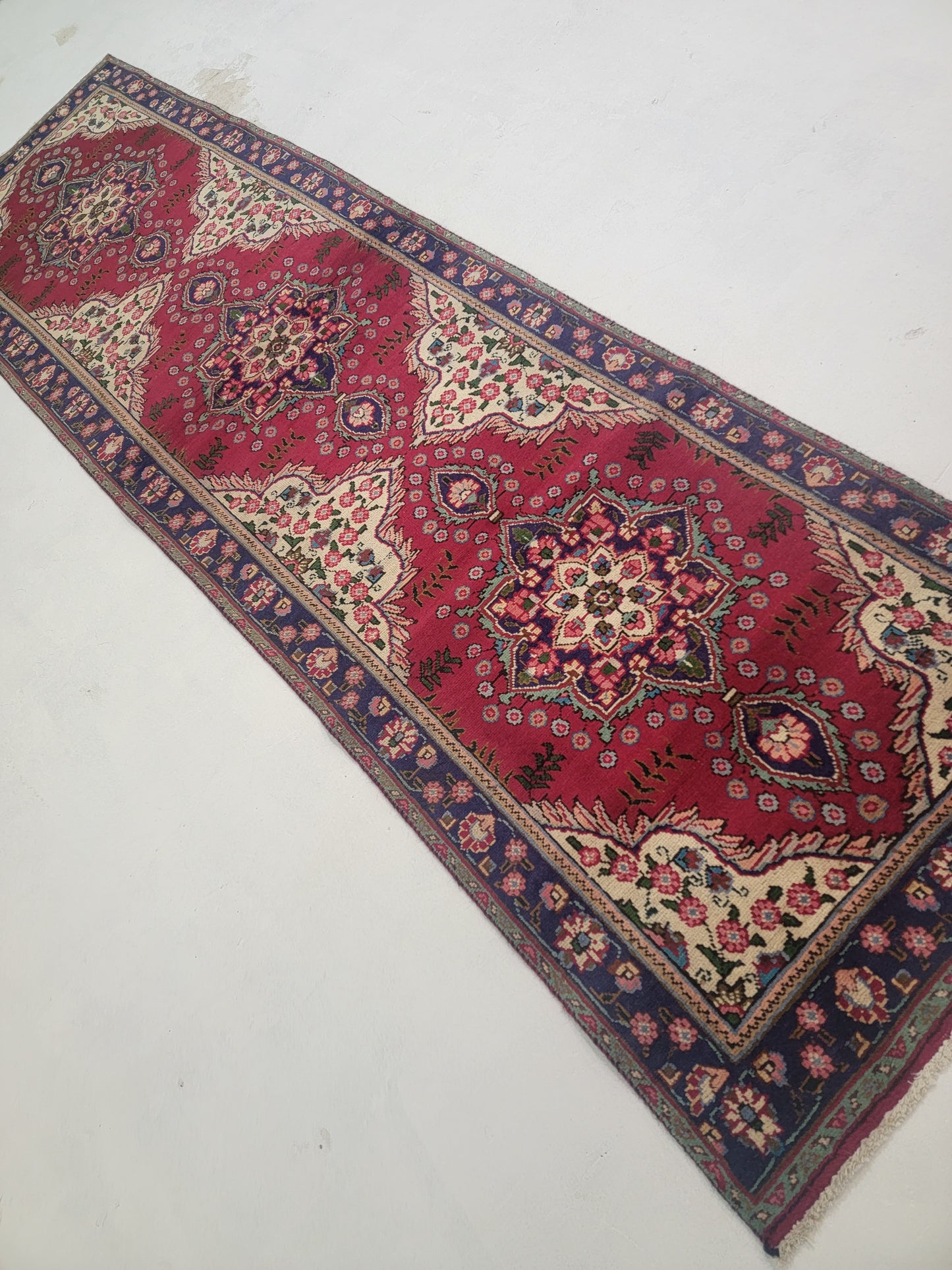Hand-Knotted Wool Runner Tabriz 2'10" x 11'2"