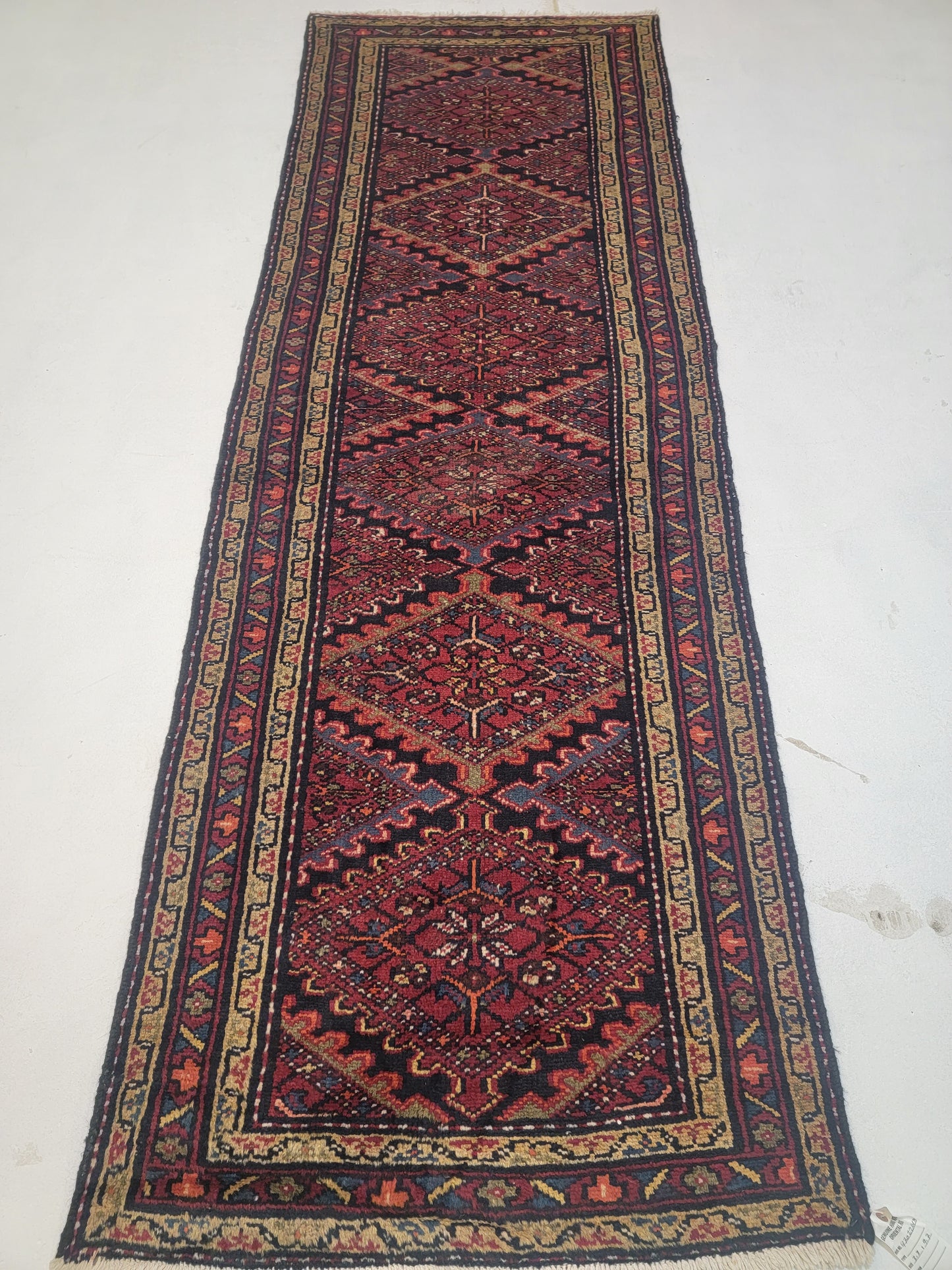 Hand-Knotted Wool Runner Hamedan 3'3" x 9'7"