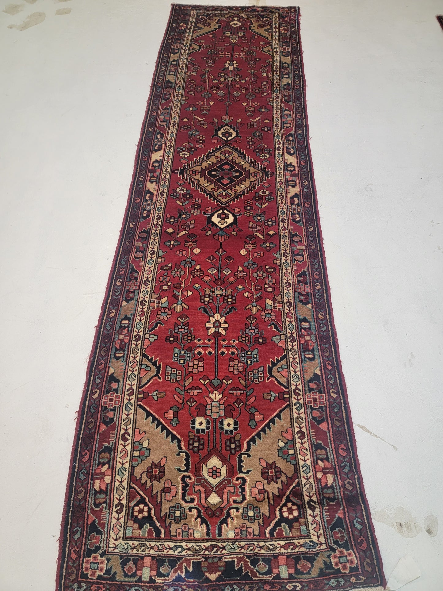 Hand-Knotted Wool Runner Hamedan 3'2" x 10'5"