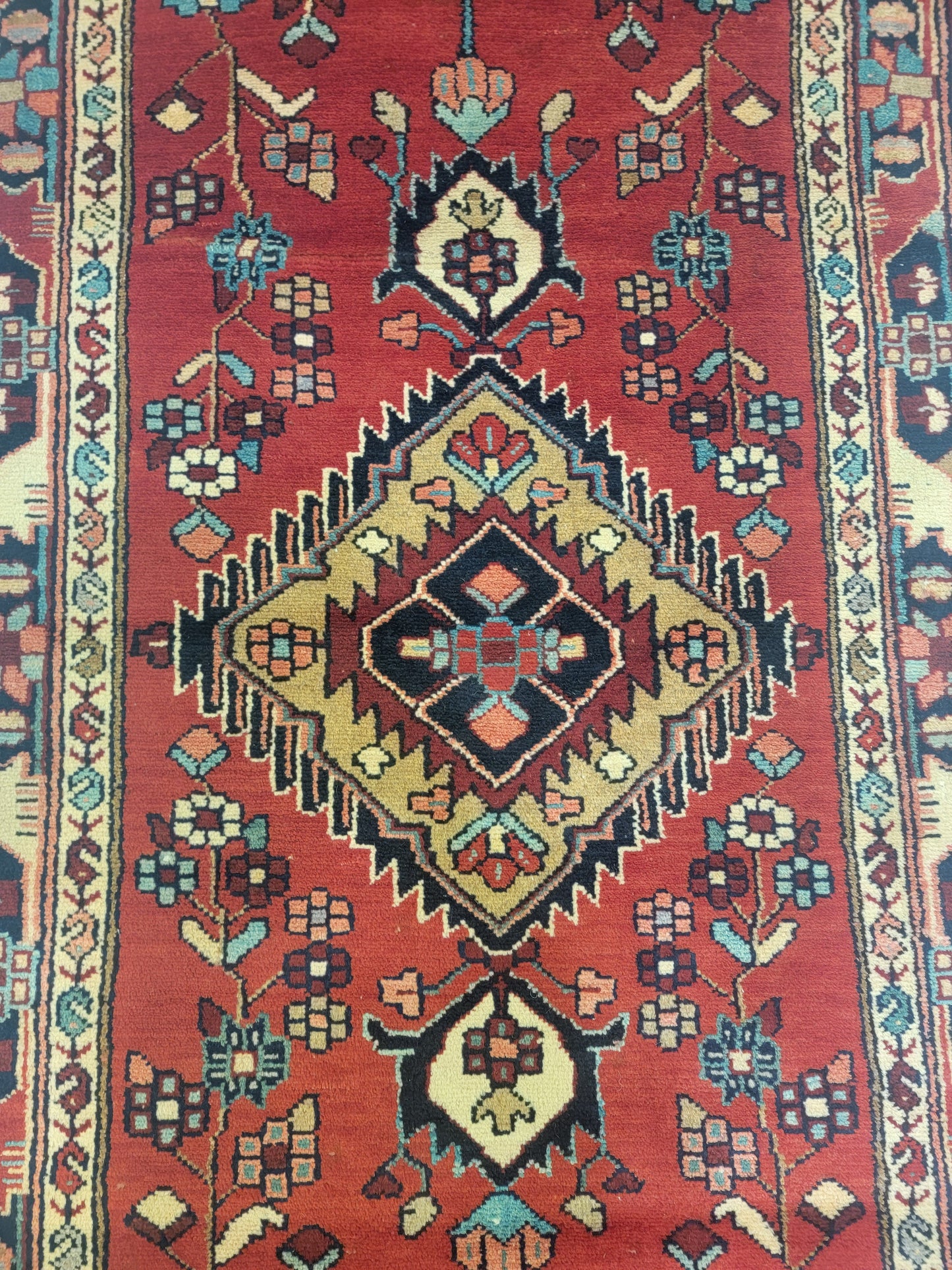 Hand-Knotted Wool Runner Hamedan 3'2" x 10'5"