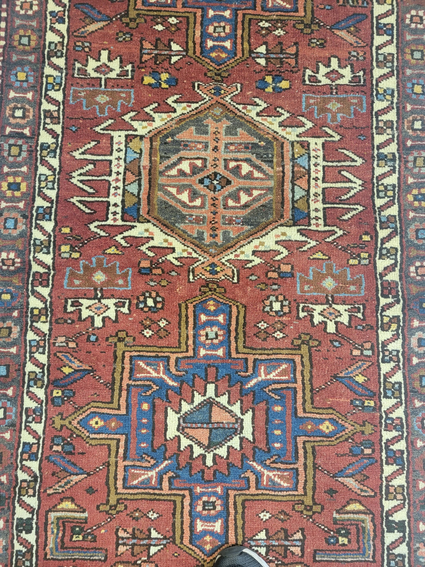 Hand-Knotted Wool Runner Heriz Karajeh 3'4" x 10'10"