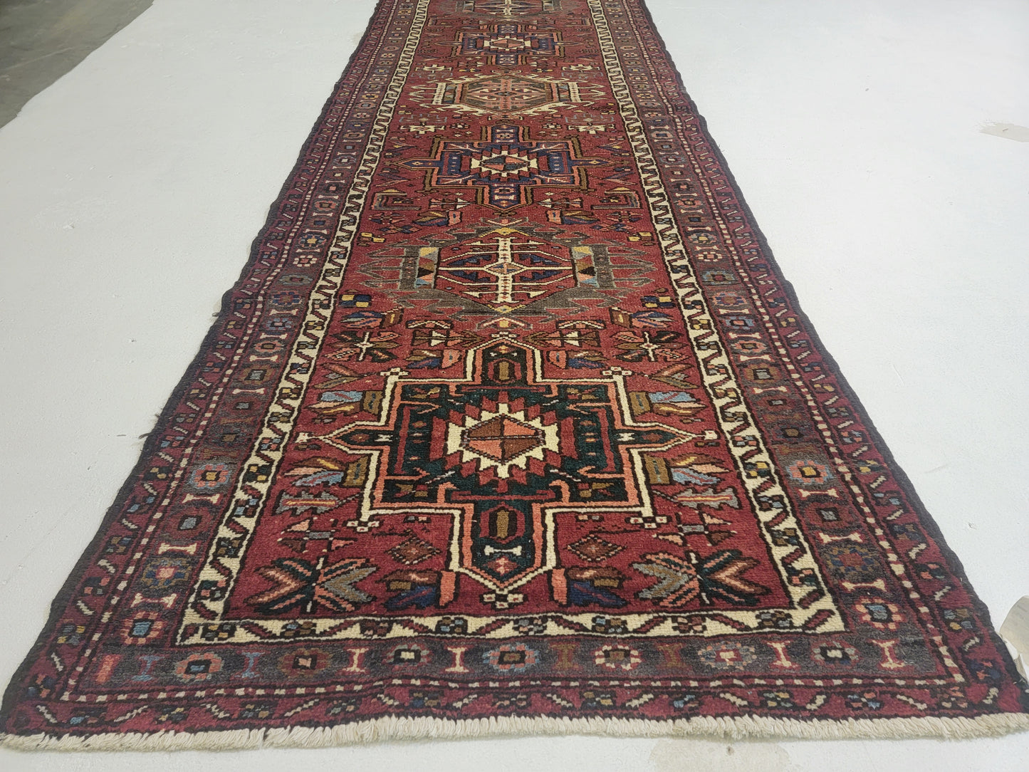 Hand-Knotted Wool Runner Heriz Karajeh 3'4" x 10'10"