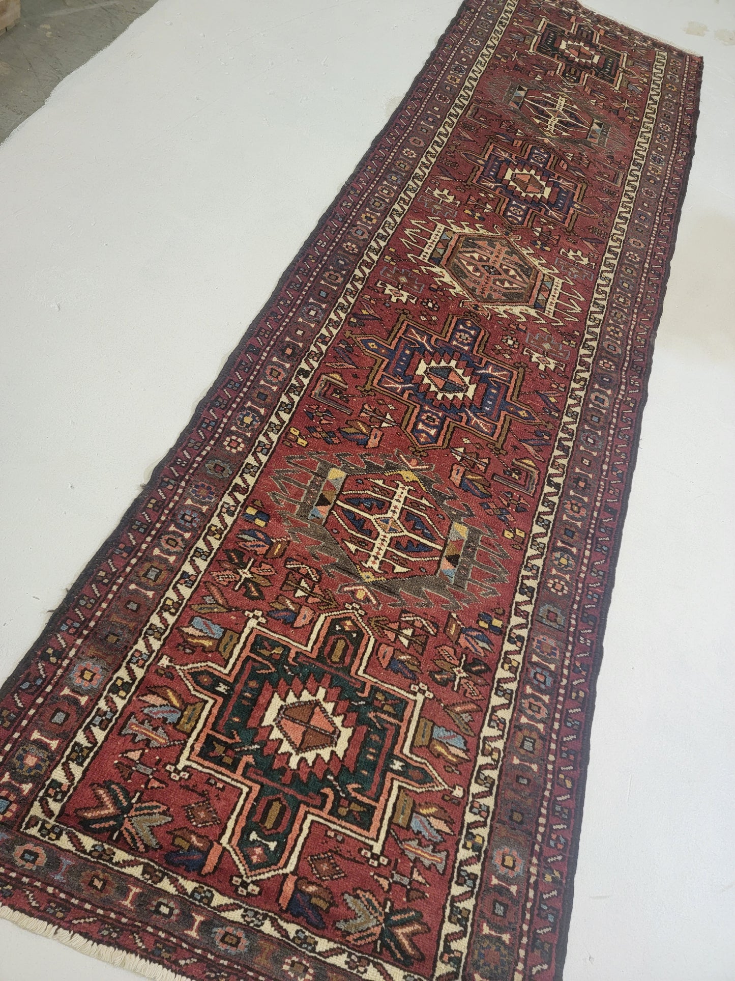 Hand-Knotted Wool Runner Heriz Karajeh 3'4" x 10'10"