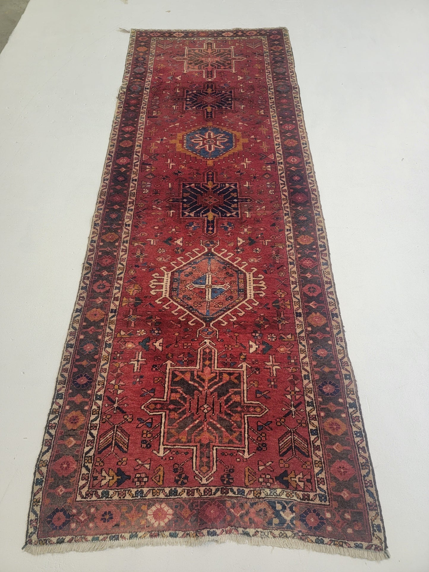 Hand-Knotted Wool Runner Heriz Karajeh 3'2" x 9'