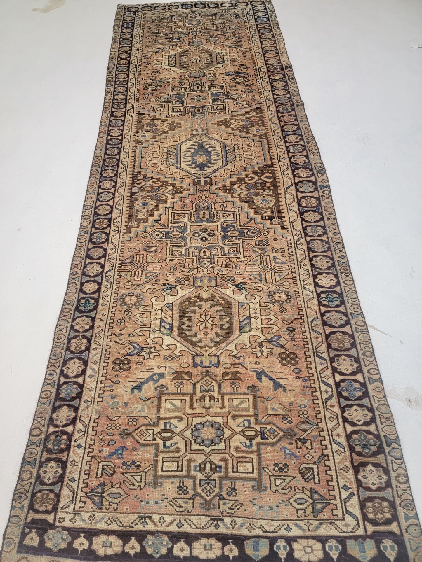 Hand-Knotted Wool Runner Heriz Karajeh 3'8" x 11'2"