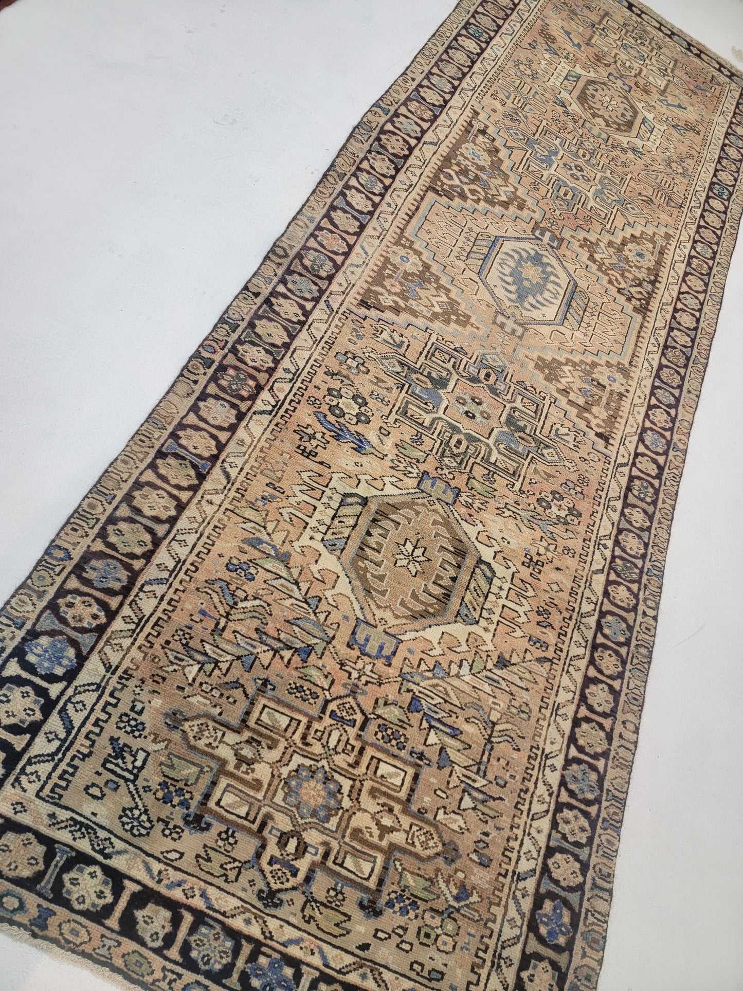 Hand-Knotted Wool Runner Heriz Karajeh 3'8" x 11'2"