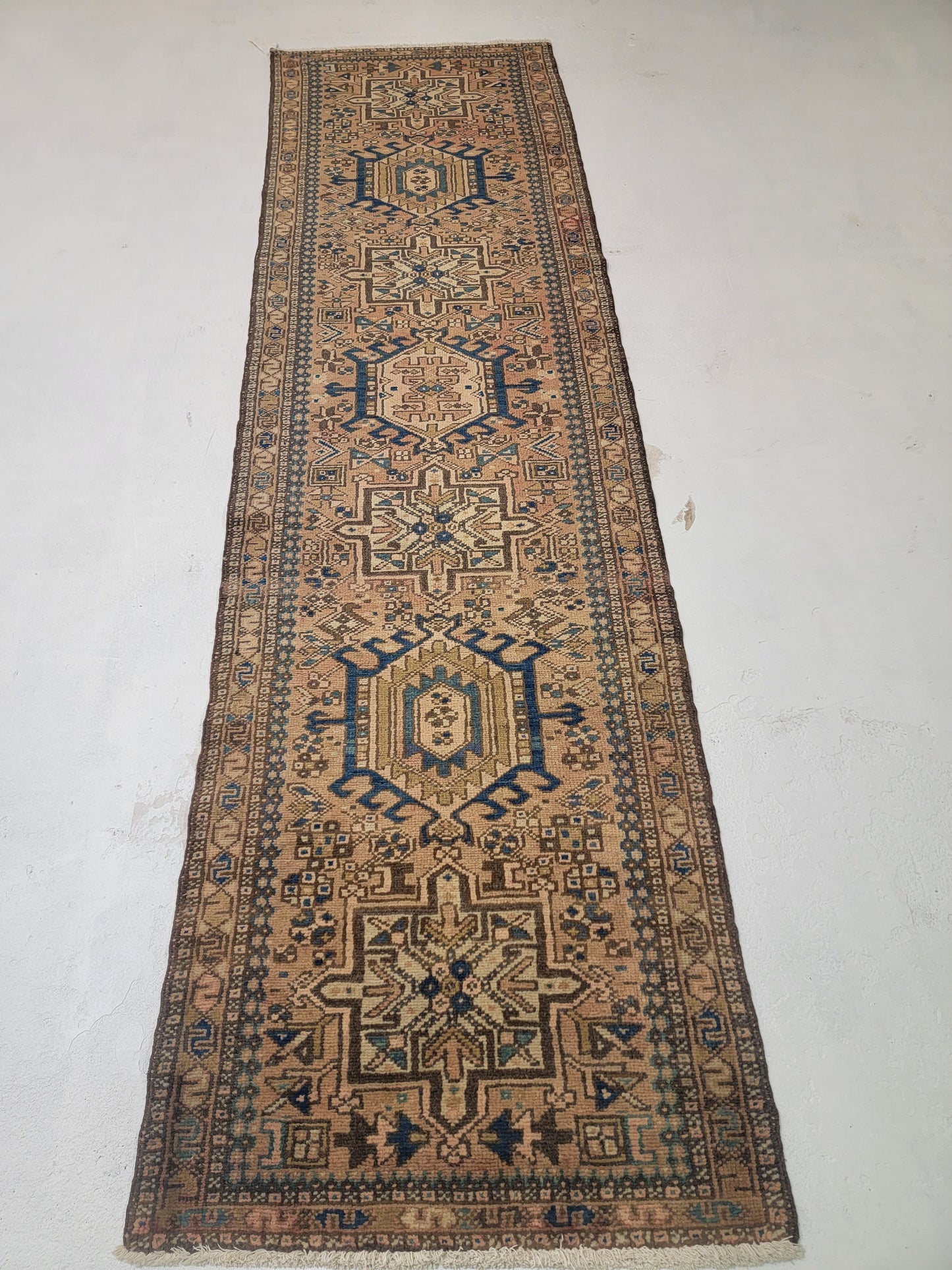 Hand-Knotted Wool Runner Heriz Karajeh 2'4" x 9'