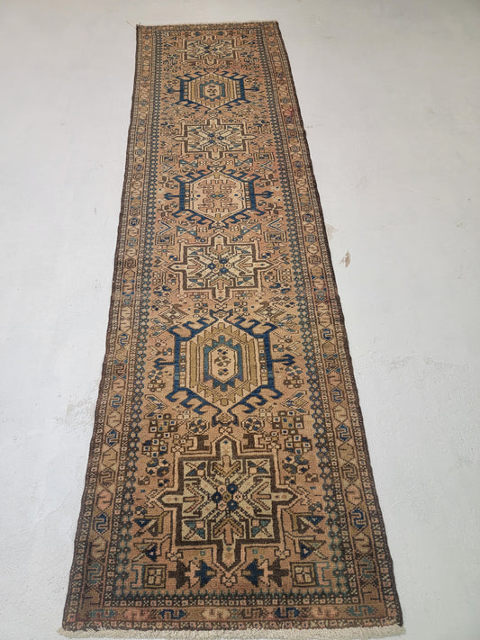 Hand-Knotted Wool Runner Heriz Karajeh 2'4" x 9'